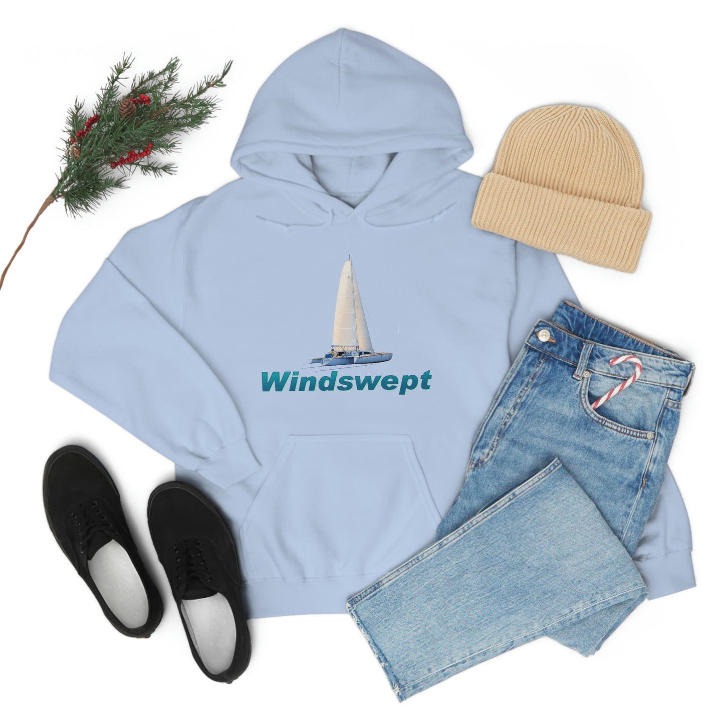 Unisex Heavy Blend™ Hooded Sweatshirt, Windswept, Sister Whisper Trimaran. Artwork by John Ryerson Bredin
