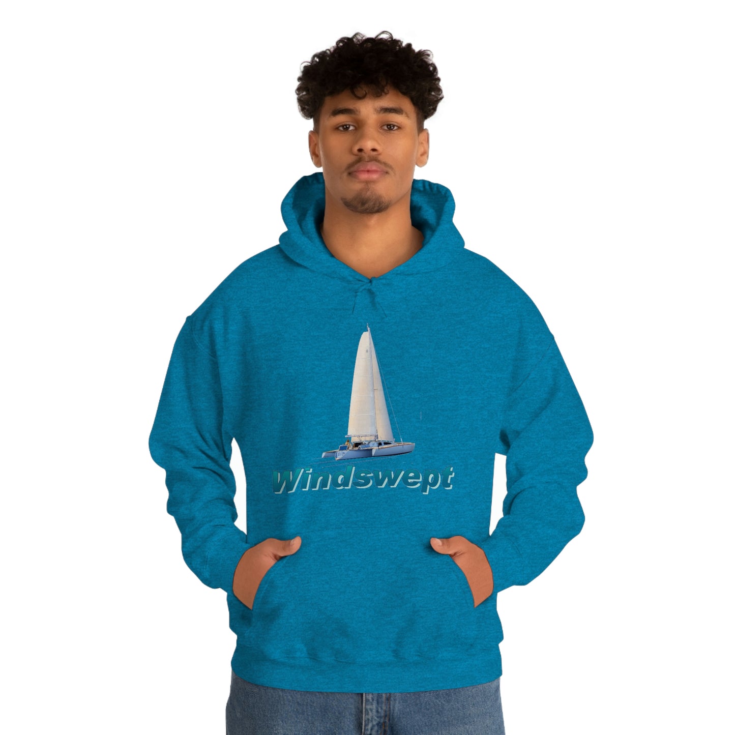Unisex Heavy Blend™ Hooded Sweatshirt, Windswept, Sister Whisper Trimaran. Artwork by John Ryerson Bredin