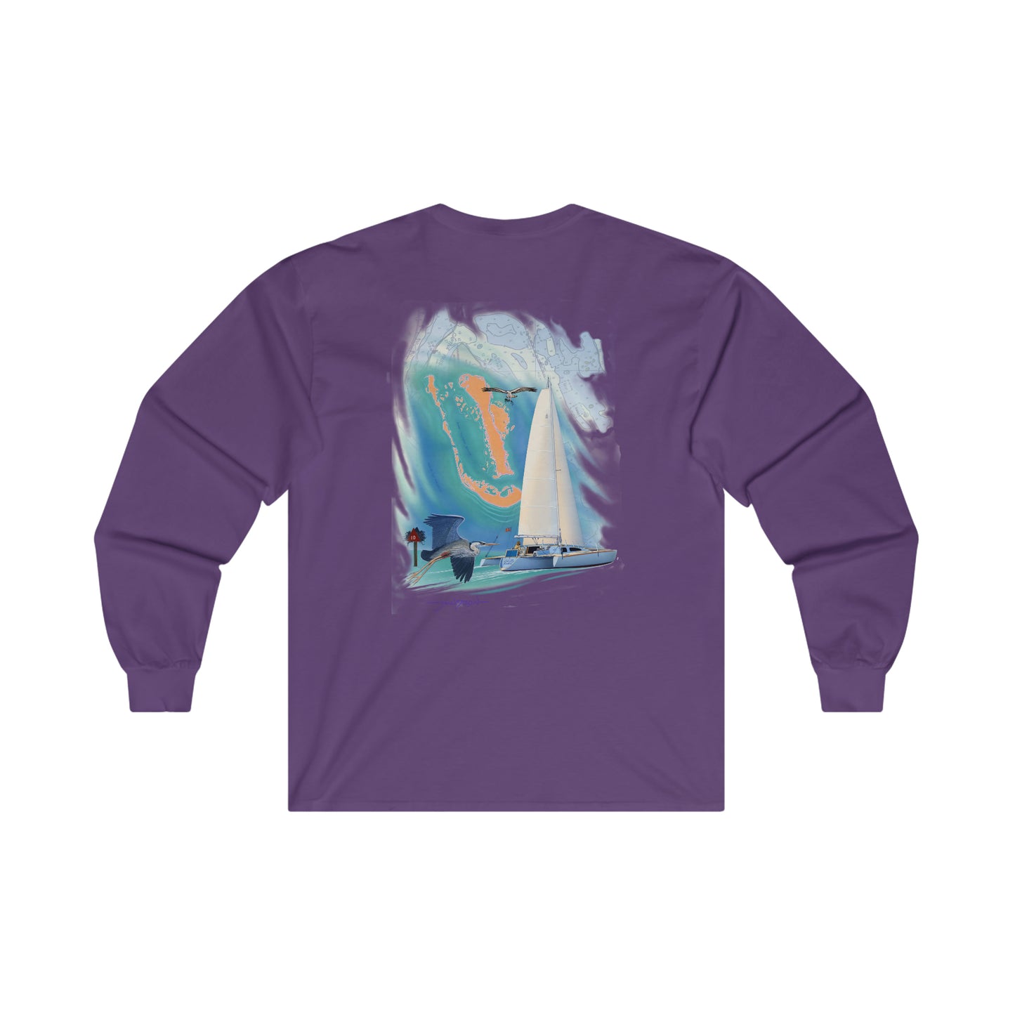 Ultra Cotton Long Sleeve Tee. Sister Whisper sailboat. By John Ryerson Bredin.
