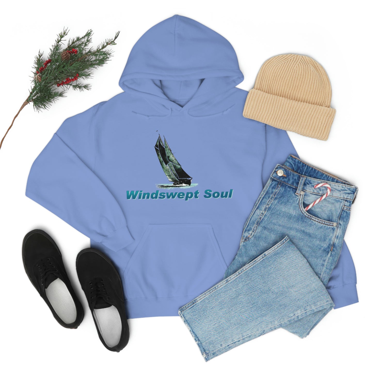 Unisex Heavy Blend™ Hooded Sweatshirt, Windswept Soul, Bluenose Sailboat.