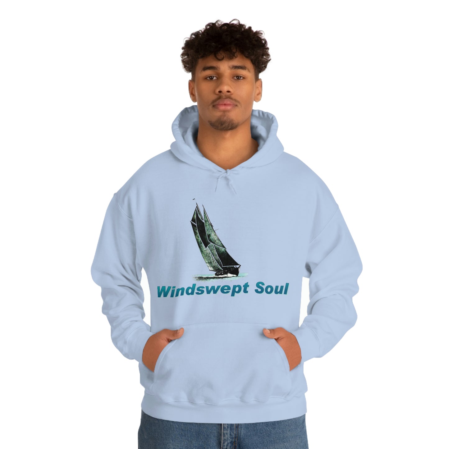 Unisex Heavy Blend™ Hooded Sweatshirt, Windswept Soul, Bluenose Sailboat.