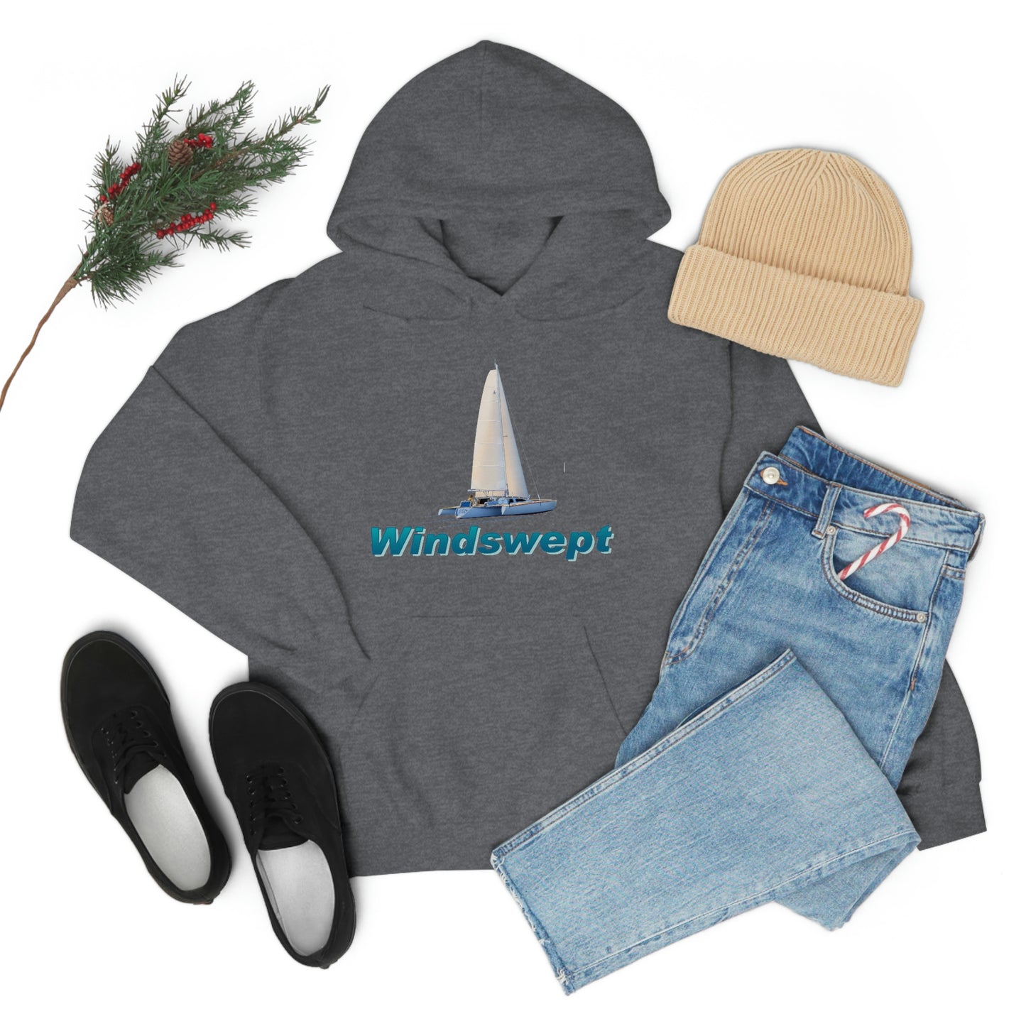 Unisex Heavy Blend™ Hooded Sweatshirt, Windswept, Sister Whisper Trimaran. Artwork by John Ryerson Bredin