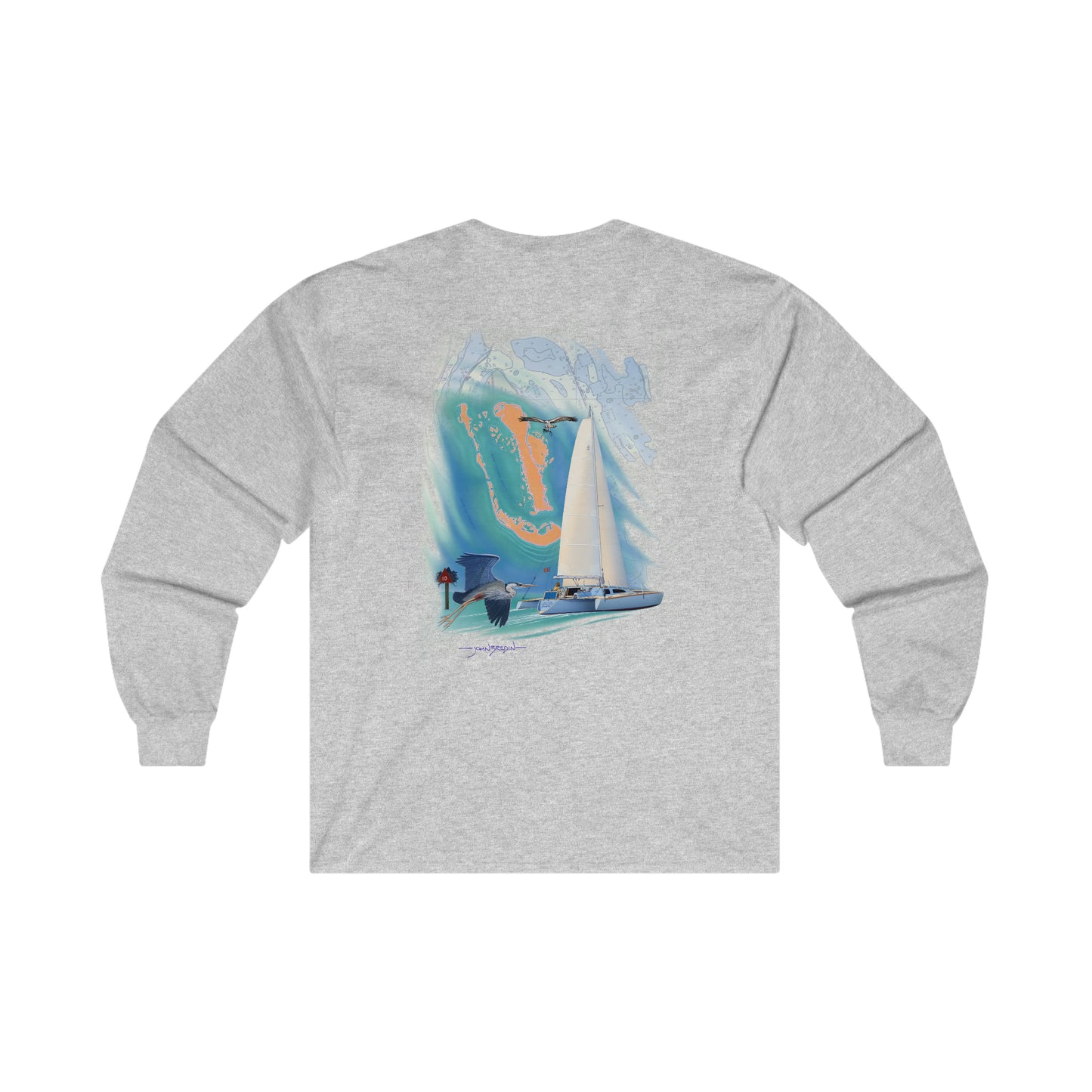 Ultra Cotton Long Sleeve Tee. Sister Whisper sailboat. By John Ryerson Bredin.