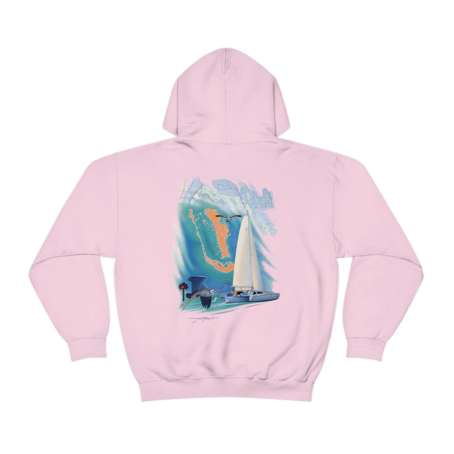 Unisex Heavy Blend™ Hooded Sweatshirt, Windswept, Sister Whisper Trimaran. Artwork by John Ryerson Bredin