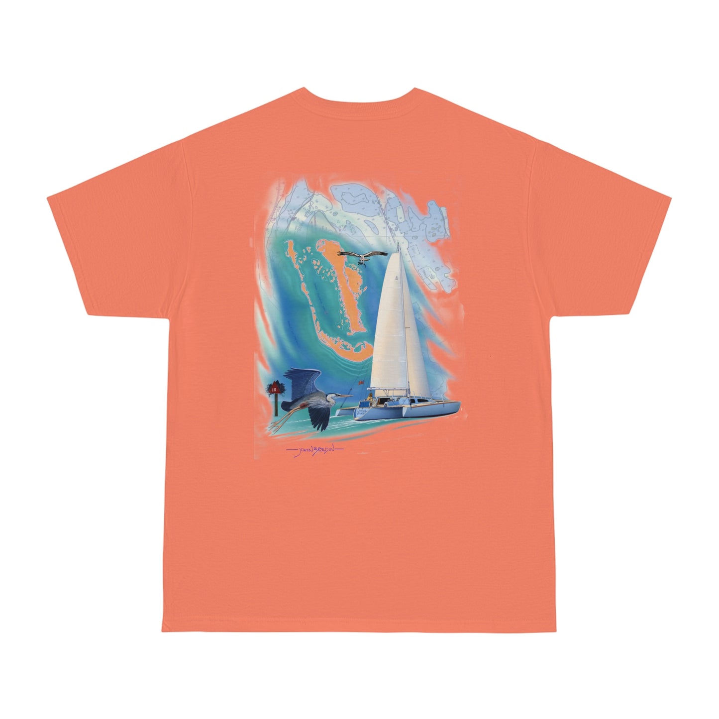 Windswept T-Shirt, Sister Whisper Trimaran. Unisex Hammer™ T-shirt. Artwork by John Ryerson Bredin.