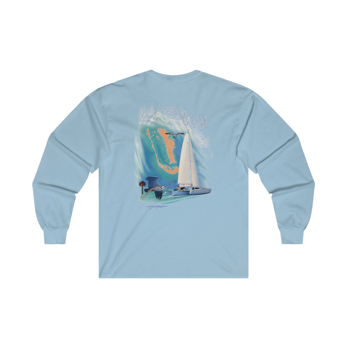 Ultra Cotton Long Sleeve Tee. Sister Whisper sailboat. By John Ryerson Bredin.