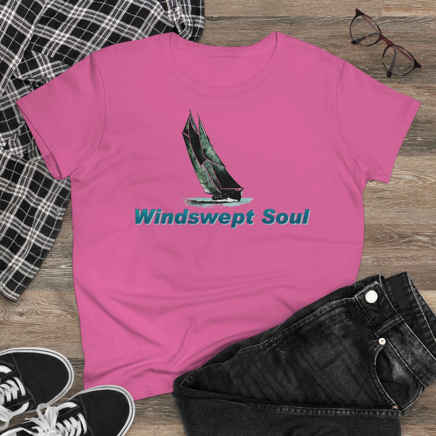 Windswept Soult, Bluenose sailboat, Women's Midweight Cotton Tee