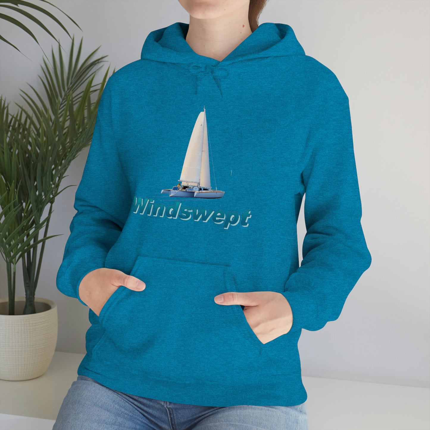 Unisex Heavy Blend™ Hooded Sweatshirt, Windswept, Sister Whisper Trimaran. Artwork by John Ryerson Bredin