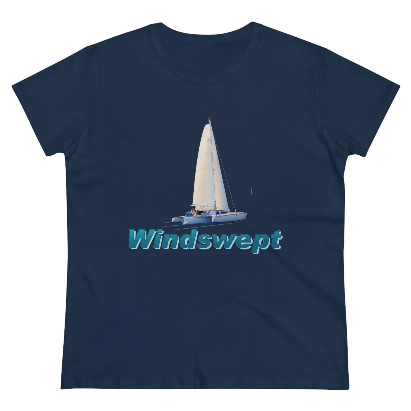 Women's Midweight Cotton Tee, Windswept, Sister Whisper Trimaran.