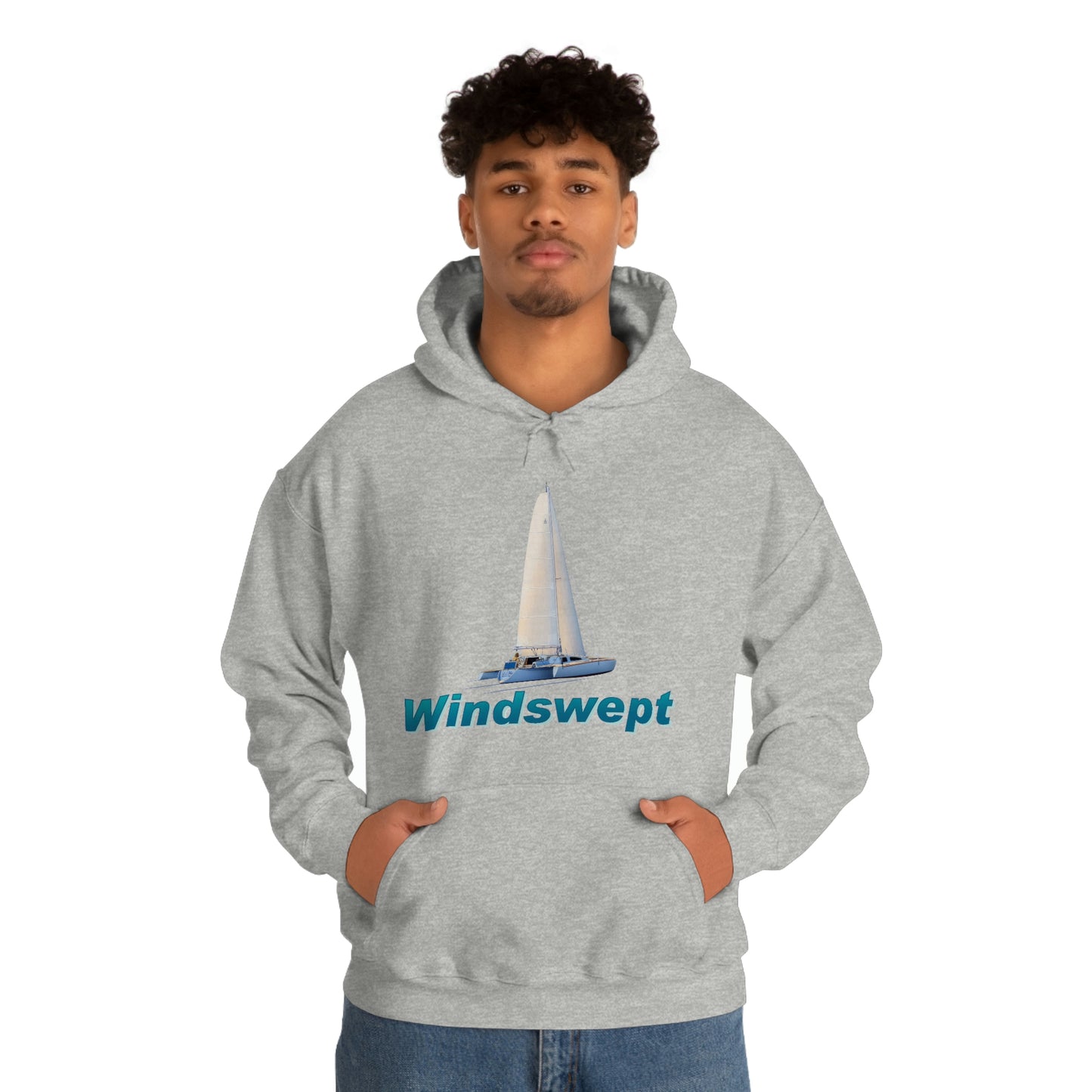 Unisex Heavy Blend™ Hooded Sweatshirt, Windswept, Sister Whisper Trimaran. Artwork by John Ryerson Bredin