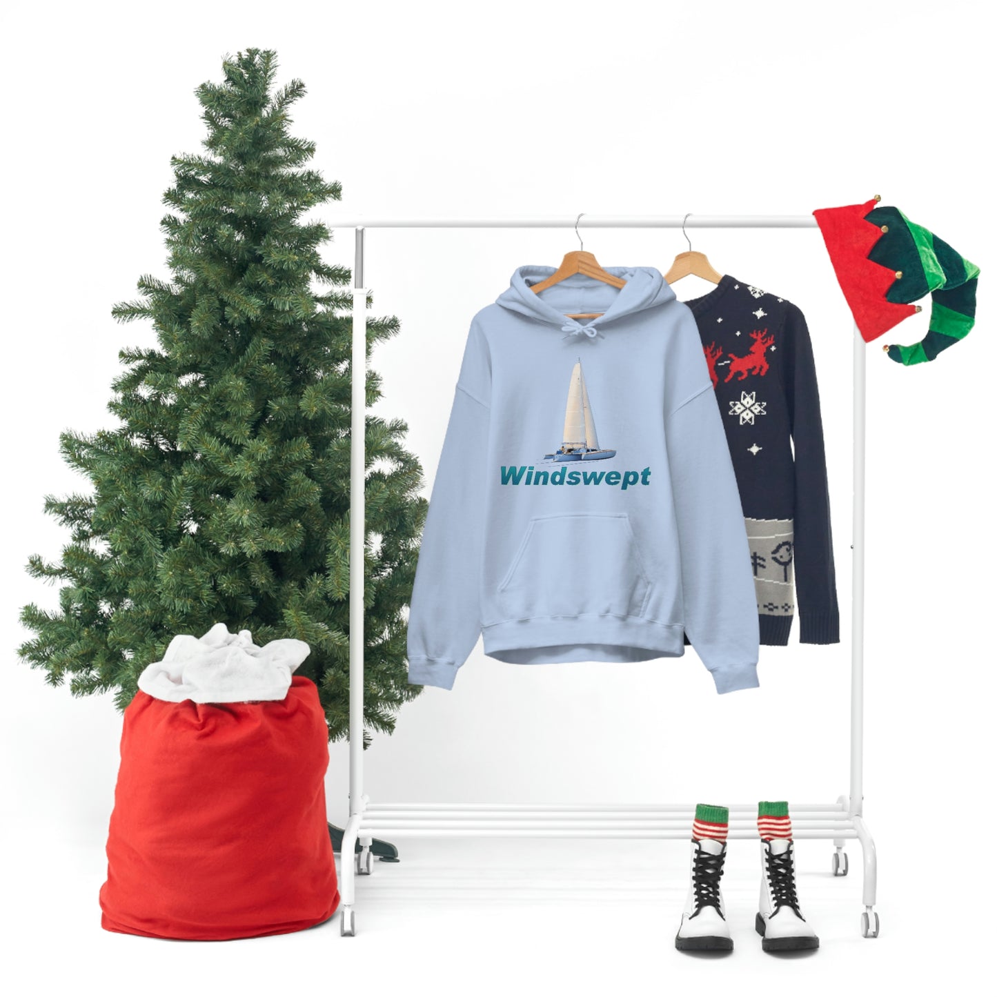 Unisex Heavy Blend™ Hooded Sweatshirt, Windswept, Sister Whisper Trimaran. Artwork by John Ryerson Bredin