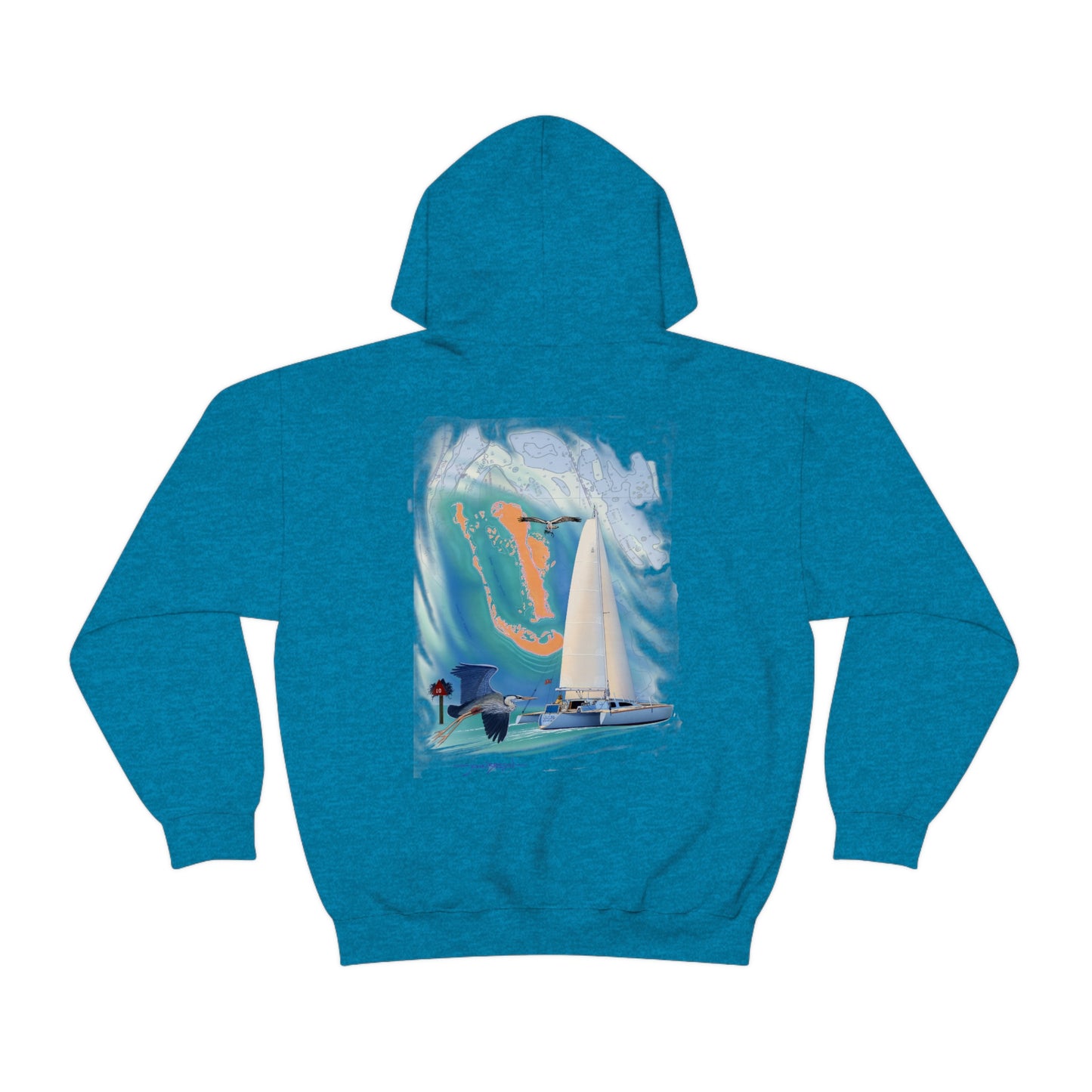 Unisex Heavy Blend™ Hooded Sweatshirt, Windswept, Sister Whisper Trimaran. Artwork by John Ryerson Bredin
