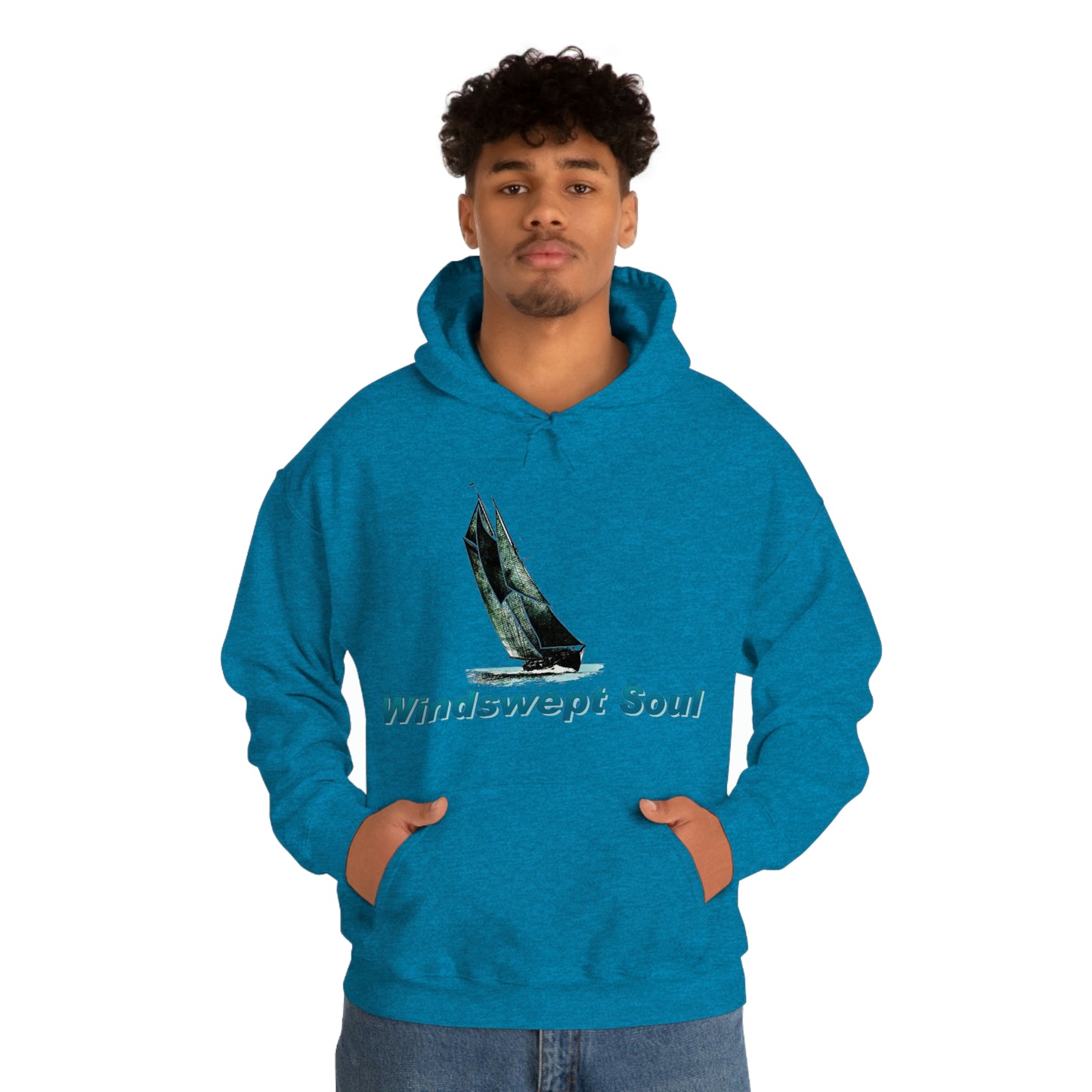 Unisex Heavy Blend™ Hooded Sweatshirt, Windswept Soul, Bluenose Sailboat.