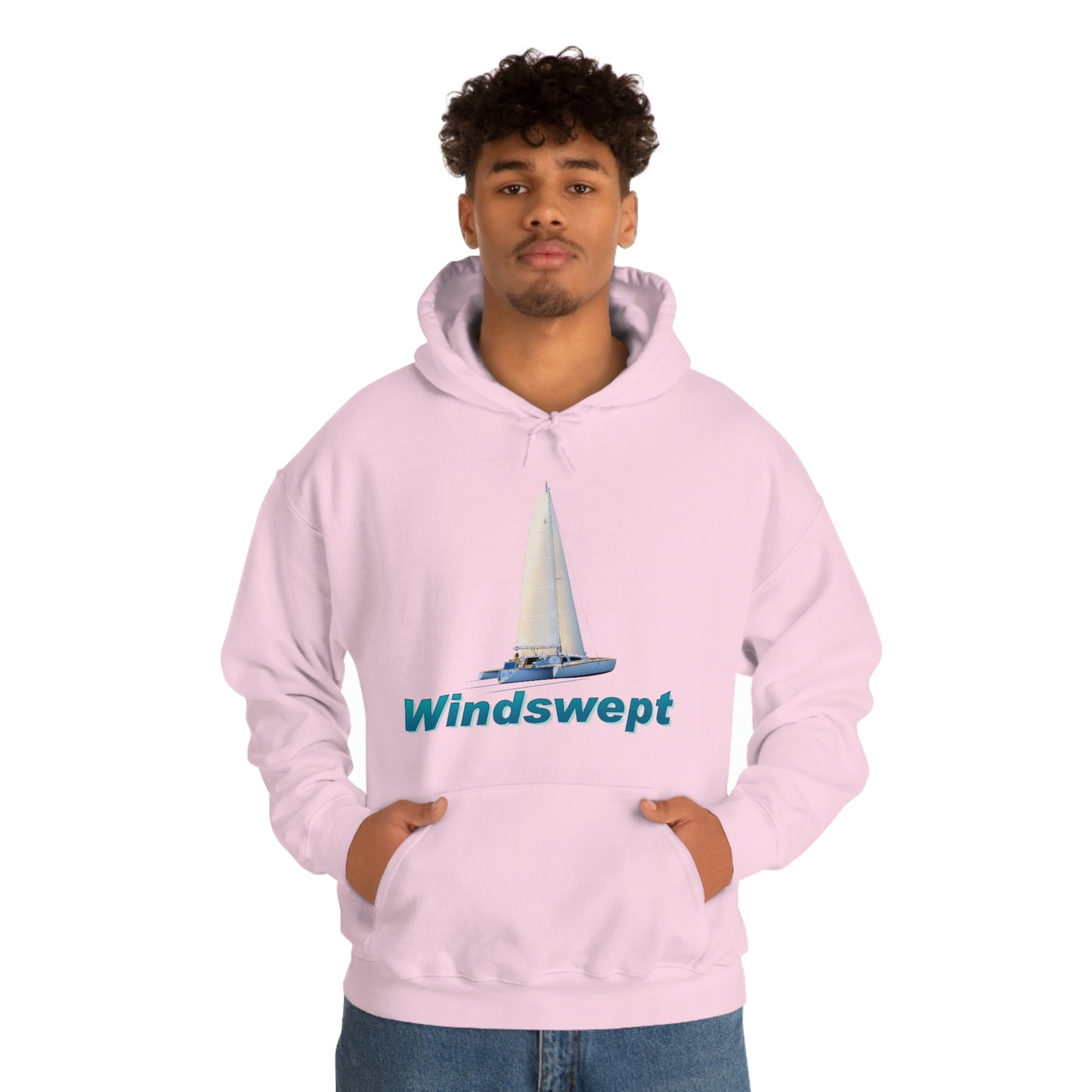 Unisex Heavy Blend™ Hooded Sweatshirt, Windswept, Sister Whisper Trimaran. Artwork by John Ryerson Bredin