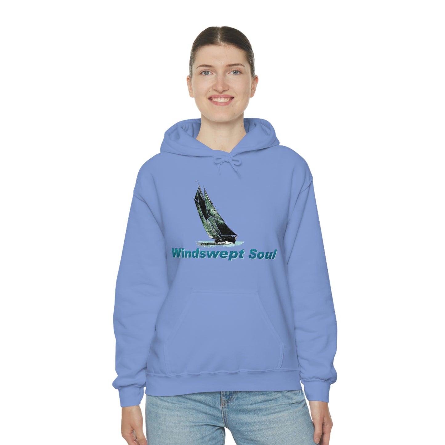 Unisex Heavy Blend™ Hooded Sweatshirt, Windswept Soul, Bluenose Sailboat.