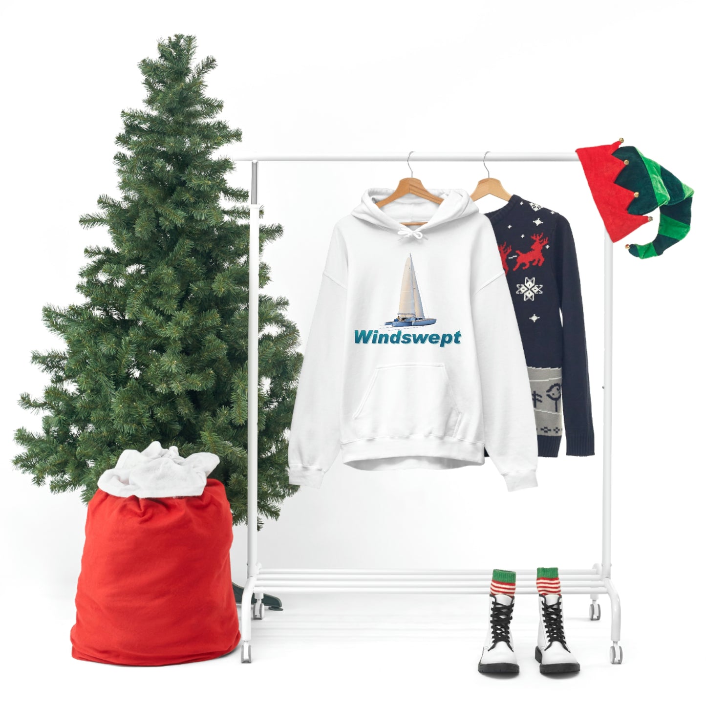 Unisex Heavy Blend™ Hooded Sweatshirt, Windswept, Sister Whisper Trimaran. Artwork by John Ryerson Bredin