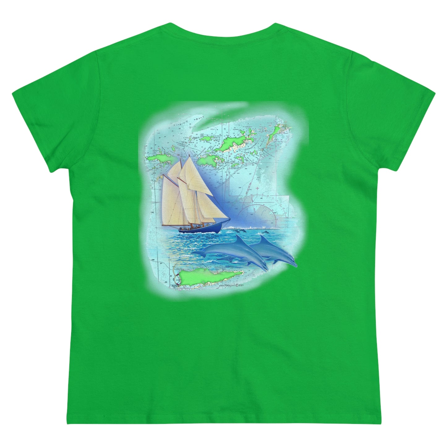 Women's Midweight Cotton Tee, Windswept Soul, Bluenose Sailboat