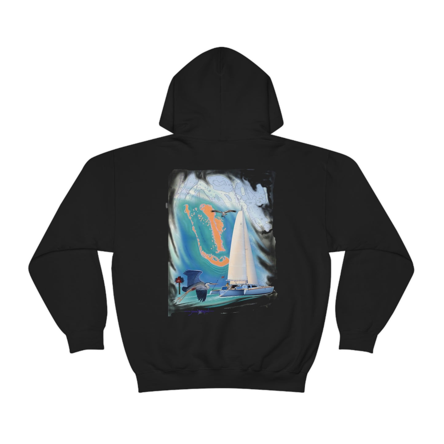 Unisex Heavy Blend™ Hooded Sweatshirt, Windswept, Sister Whisper Trimaran. Artwork by John Ryerson Bredin