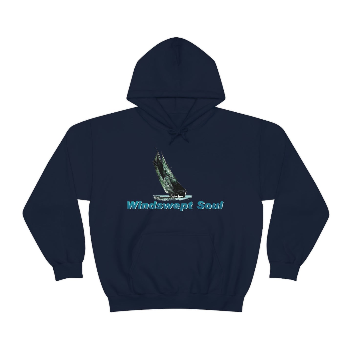 Unisex Heavy Blend™ Hooded Sweatshirt, Windswept Soul, Bluenose Sailboat.