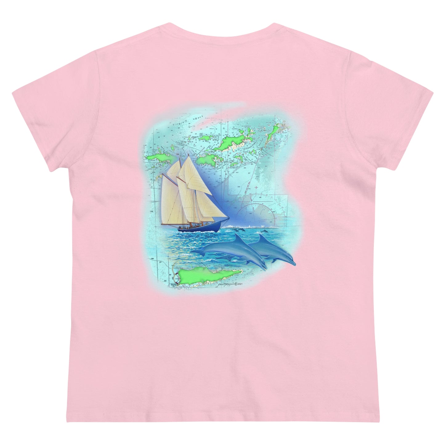 Women's Midweight Cotton Tee, Windswept Soul, Bluenose Sailboat
