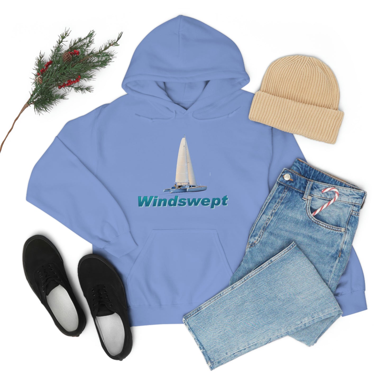 Unisex Heavy Blend™ Hooded Sweatshirt, Windswept, Sister Whisper Trimaran. Artwork by John Ryerson Bredin