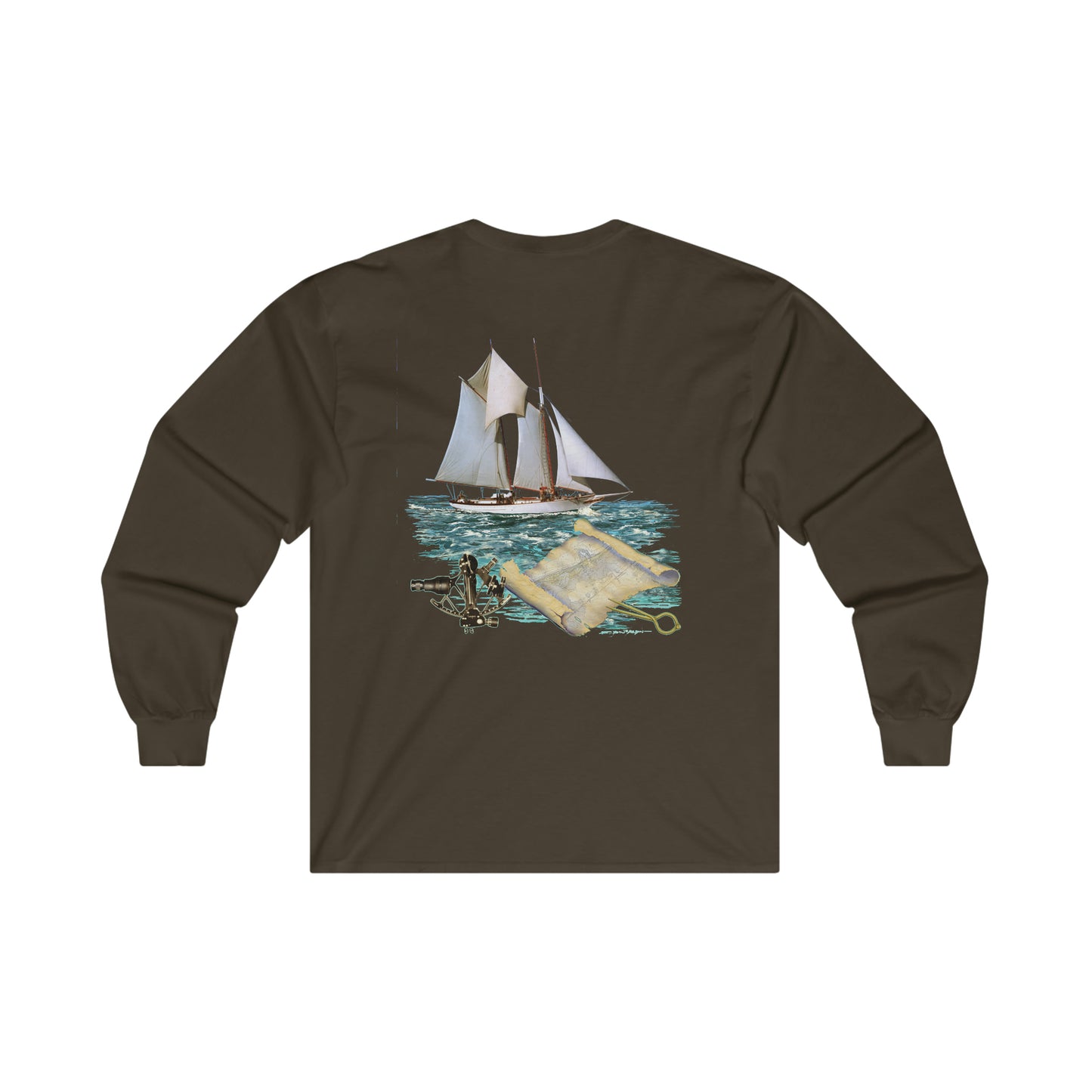 Ultra Cotton Long Sleeve Tee, W.H. Aubrey Sailboat. By John Ryerson Bredin