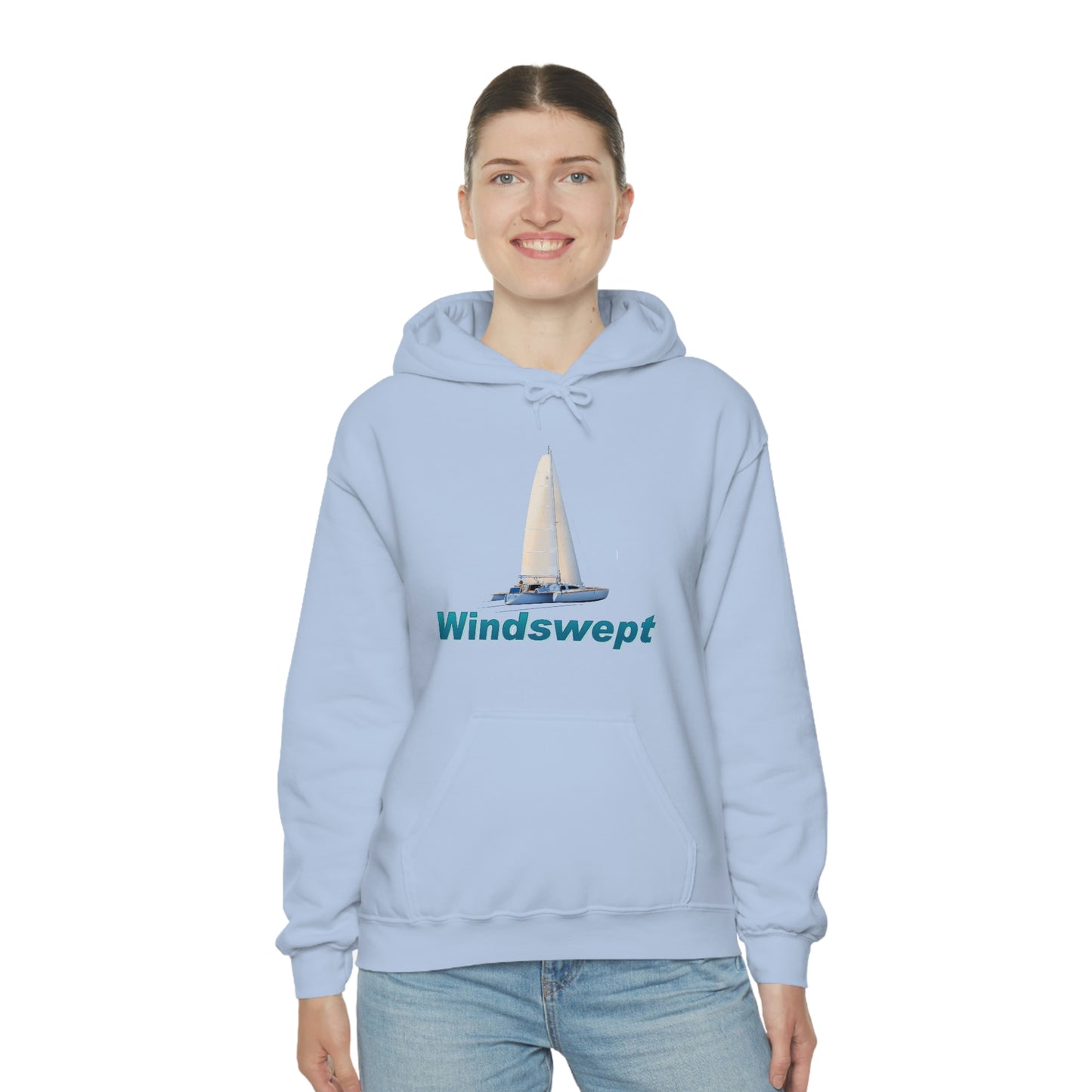 Unisex Heavy Blend™ Hooded Sweatshirt, Windswept, Sister Whisper Trimaran. Artwork by John Ryerson Bredin