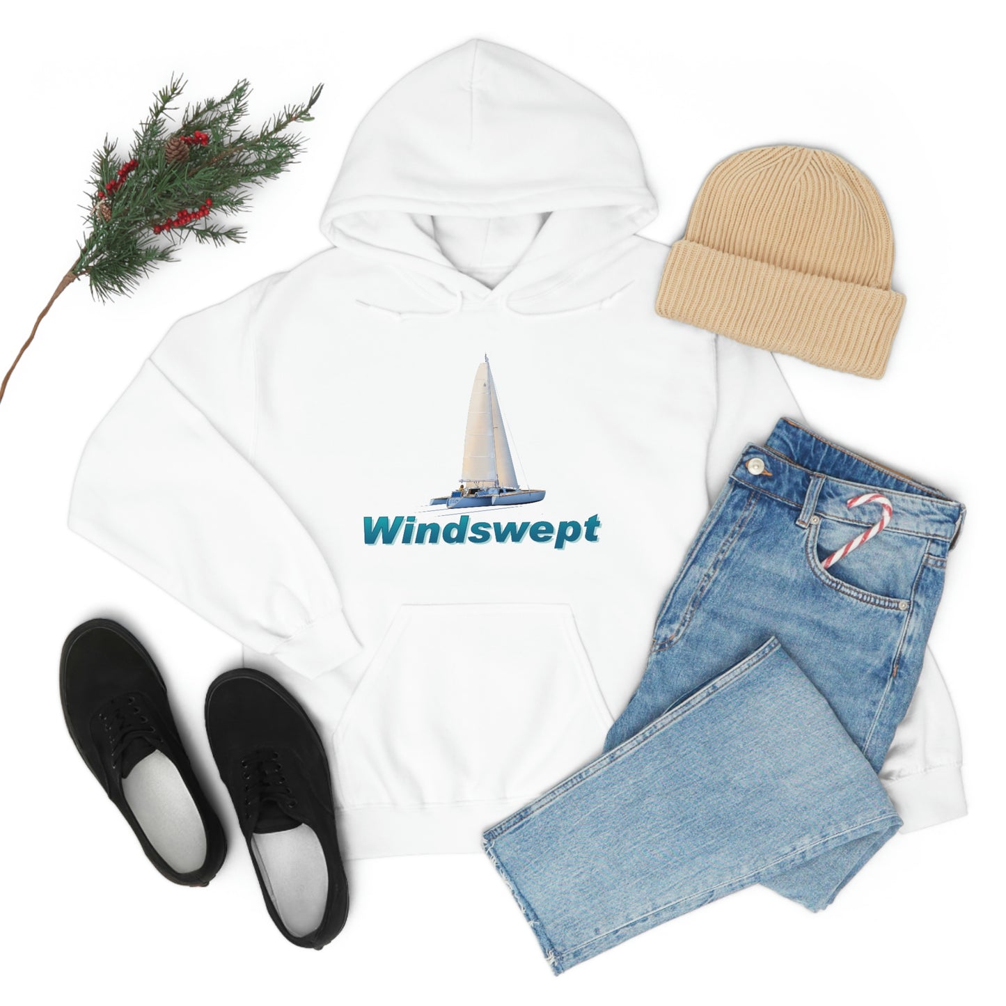Unisex Heavy Blend™ Hooded Sweatshirt, Windswept, Sister Whisper Trimaran. Artwork by John Ryerson Bredin