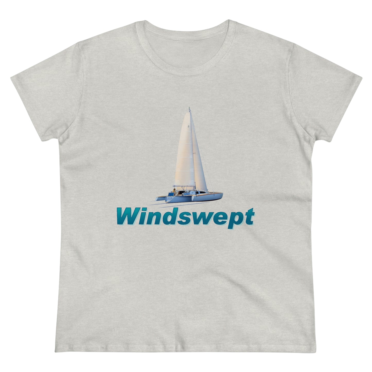 Women's Midweight Cotton Tee, Windswept, Sister Whisper Trimaran.