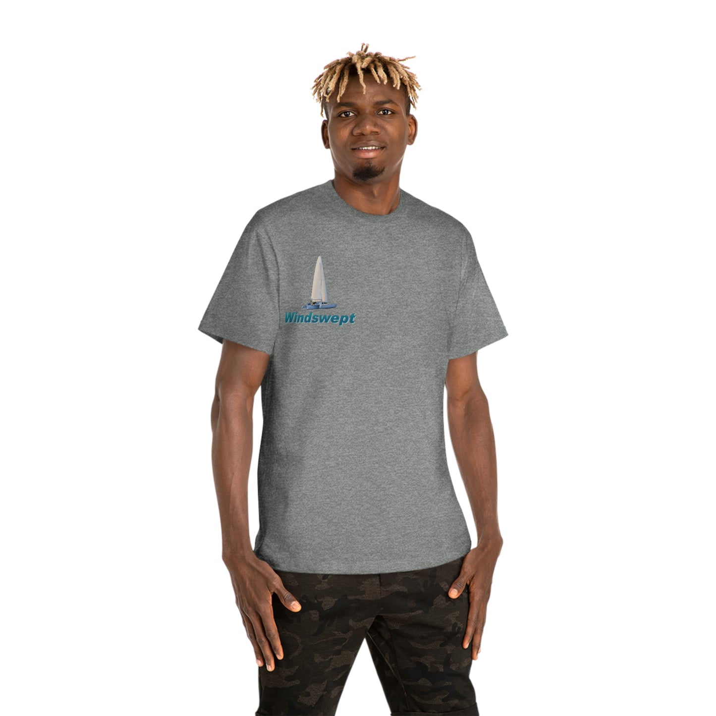 Windswept T-Shirt, Sister Whisper Trimaran. Unisex Hammer™ T-shirt. Artwork by John Ryerson Bredin.