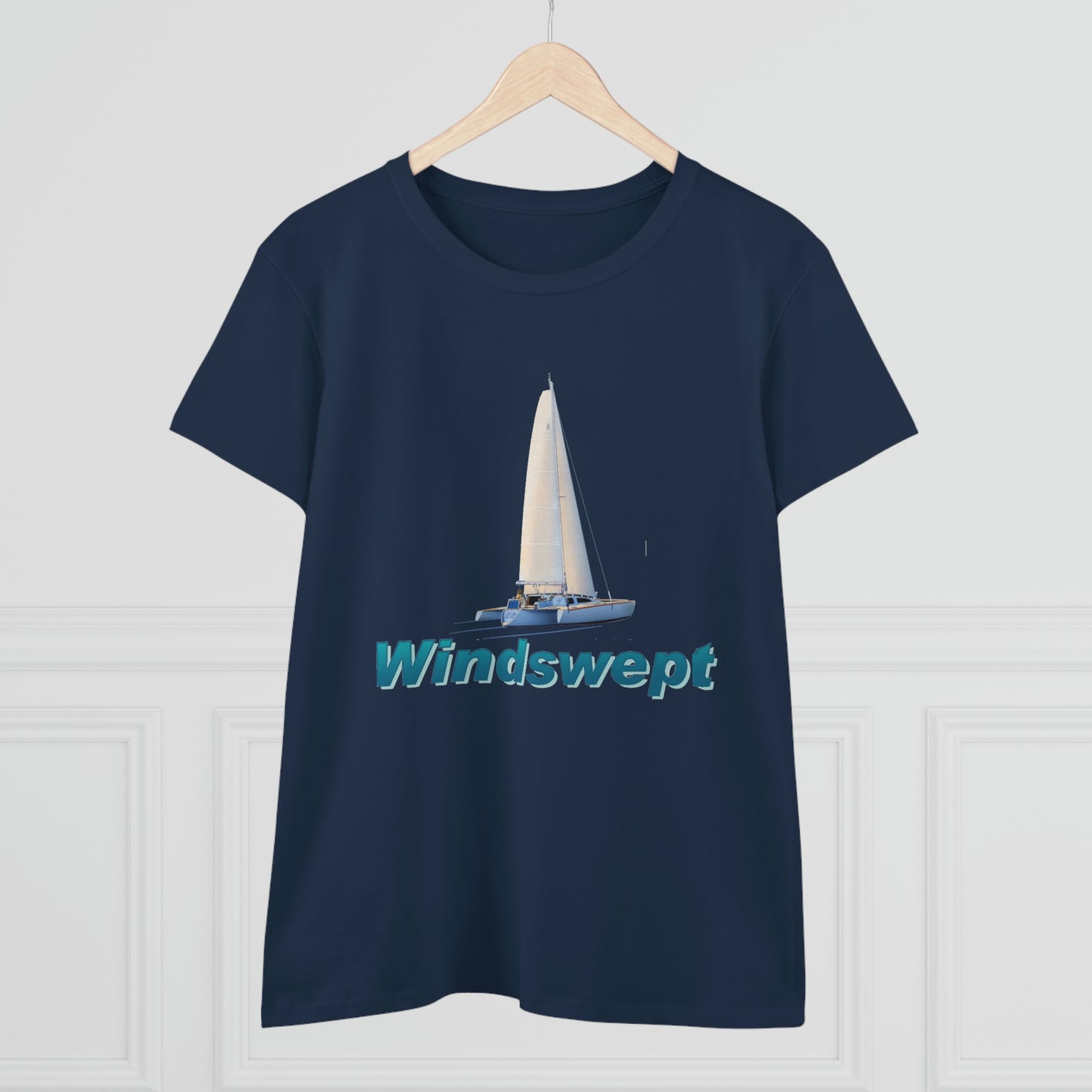 Women's Midweight Cotton Tee, Windswept, Sister Whisper Trimaran.