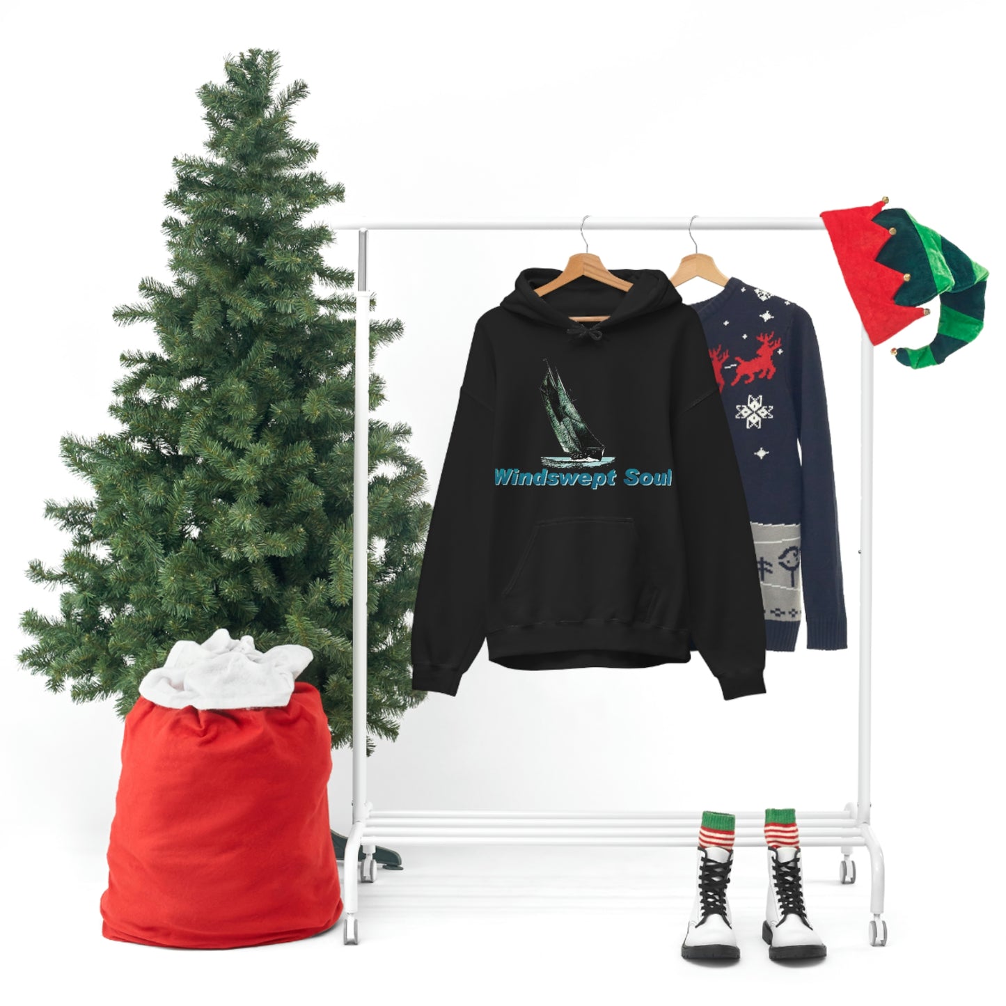 Unisex Heavy Blend™ Hooded Sweatshirt, Windswept Soul, Bluenose Sailboat.
