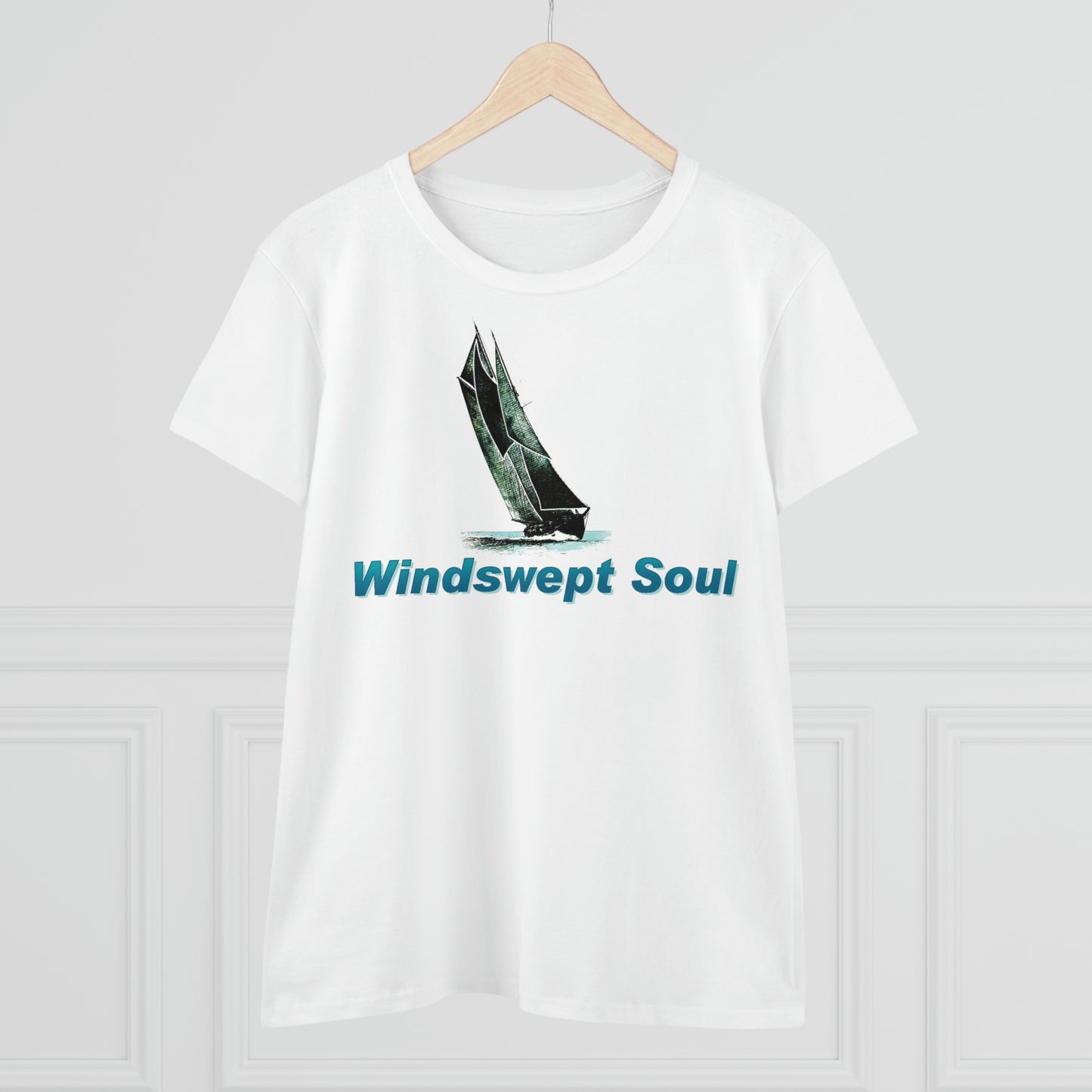 Windswept Soult, Bluenose sailboat, Women's Midweight Cotton Tee