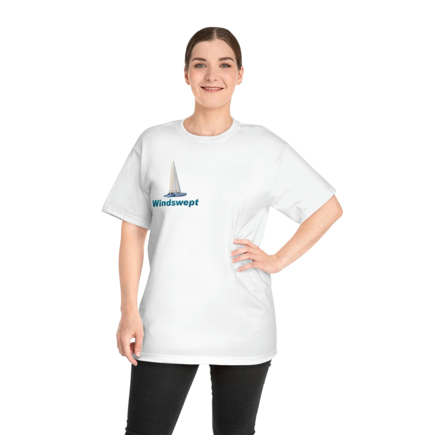 Windswept T-Shirt, Sister Whisper Trimaran. Unisex Hammer™ T-shirt. Artwork by John Ryerson Bredin.