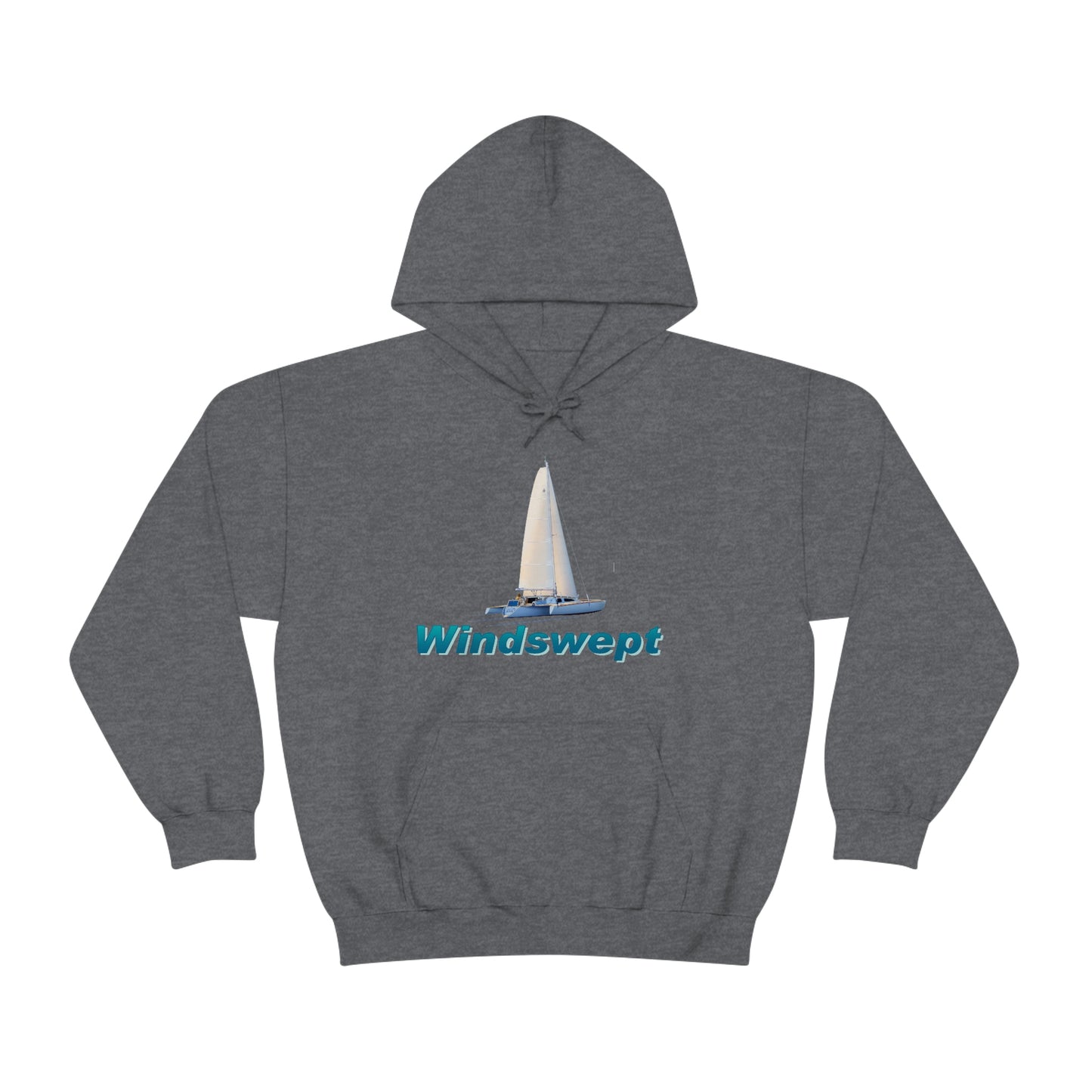 Unisex Heavy Blend™ Hooded Sweatshirt, Windswept, Sister Whisper Trimaran. Artwork by John Ryerson Bredin