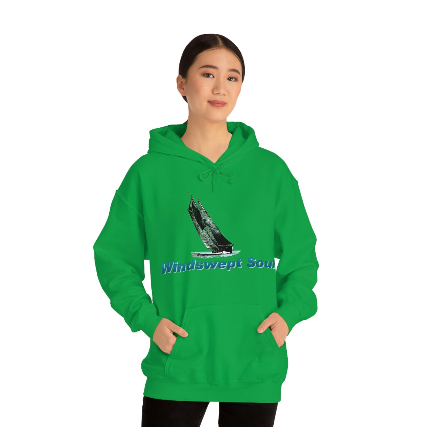 Unisex Heavy Blend™ Hooded Sweatshirt, Windswept Soul, Bluenose Sailboat.
