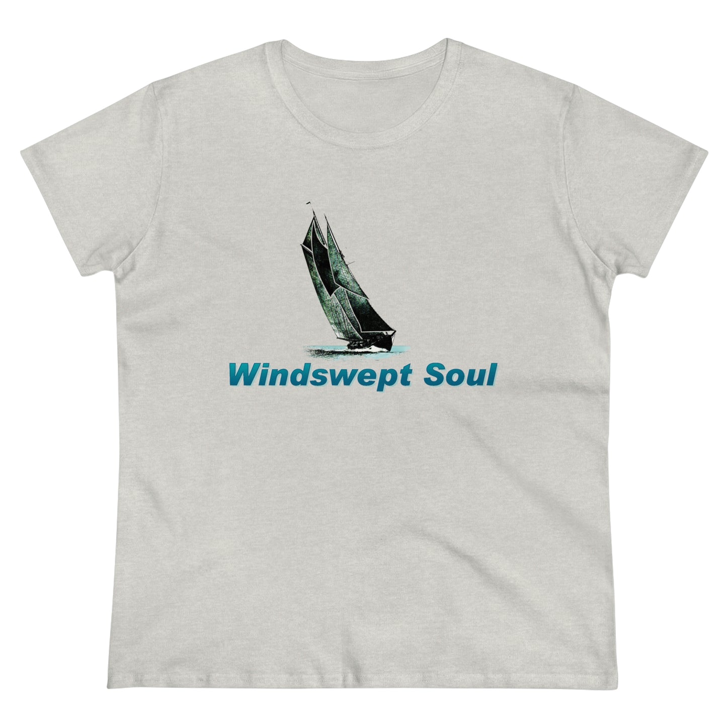 Women's Midweight Cotton Tee, Windswept Soul, Bluenose Sailboat