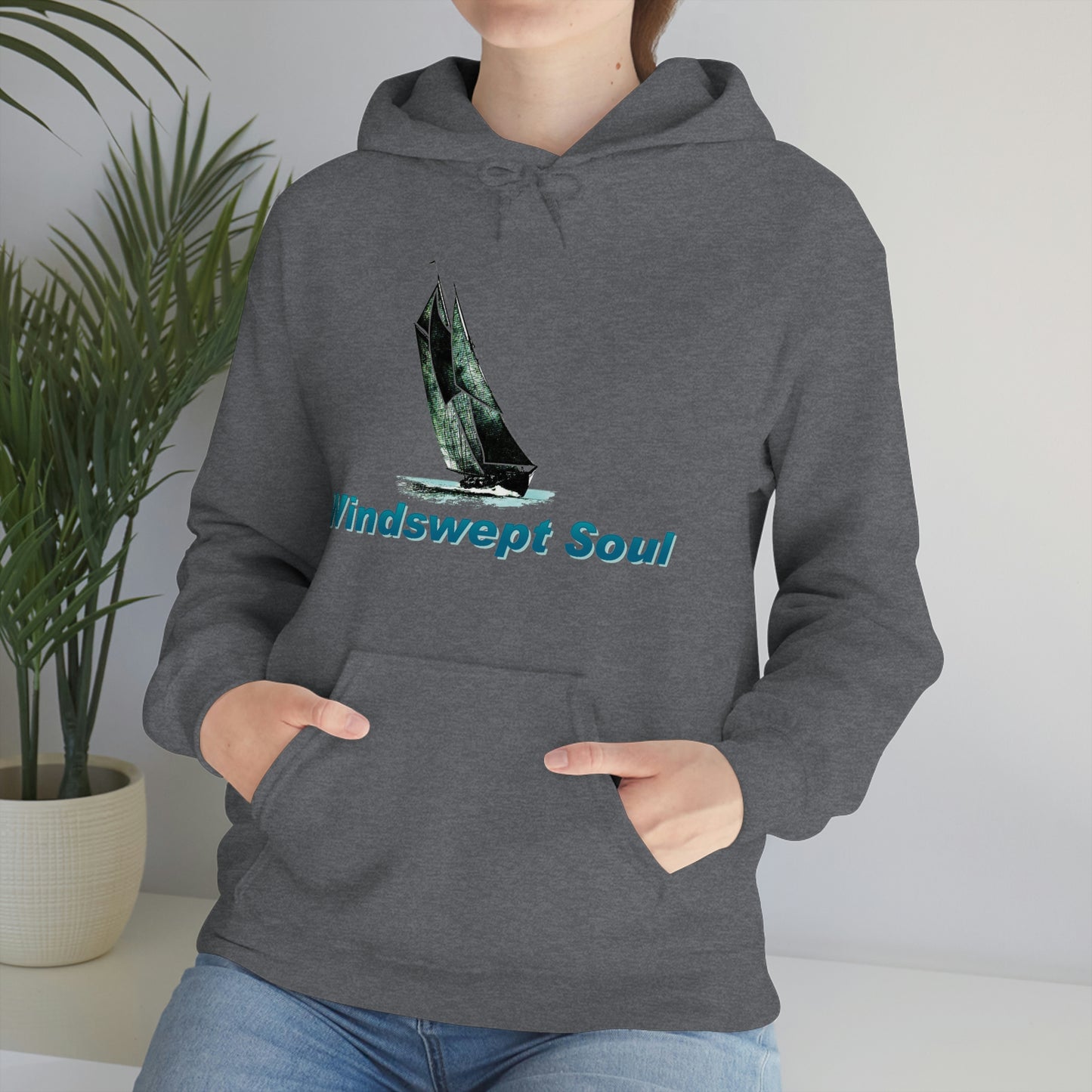 Unisex Heavy Blend™ Hooded Sweatshirt, Windswept Soul, Bluenose Sailboat.