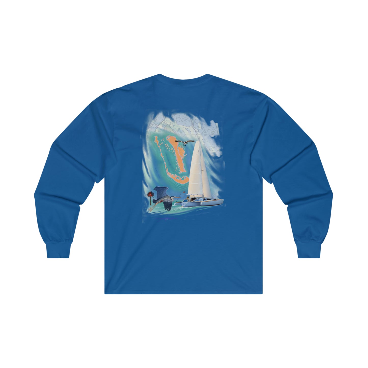Ultra Cotton Long Sleeve Tee. Sister Whisper sailboat. By John Ryerson Bredin.