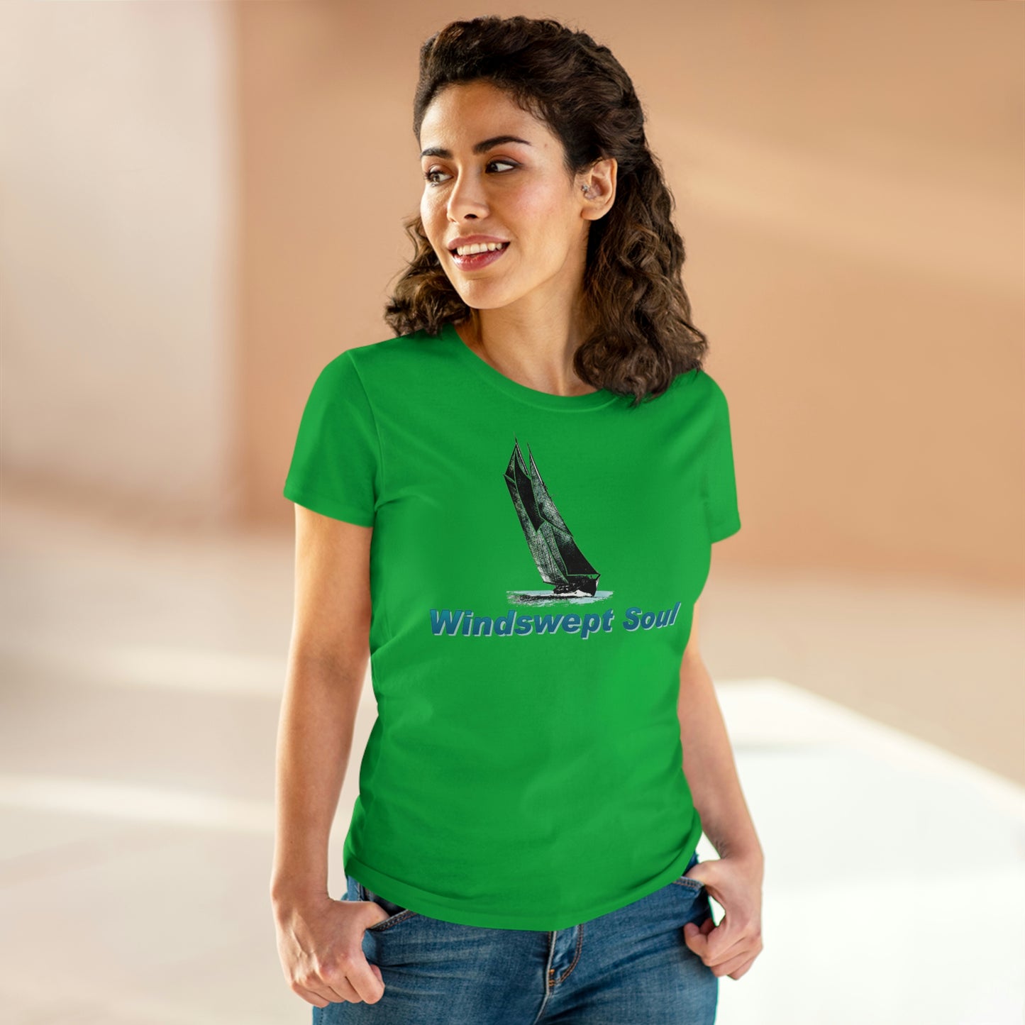 Windswept Soult, Bluenose sailboat, Women's Midweight Cotton Tee