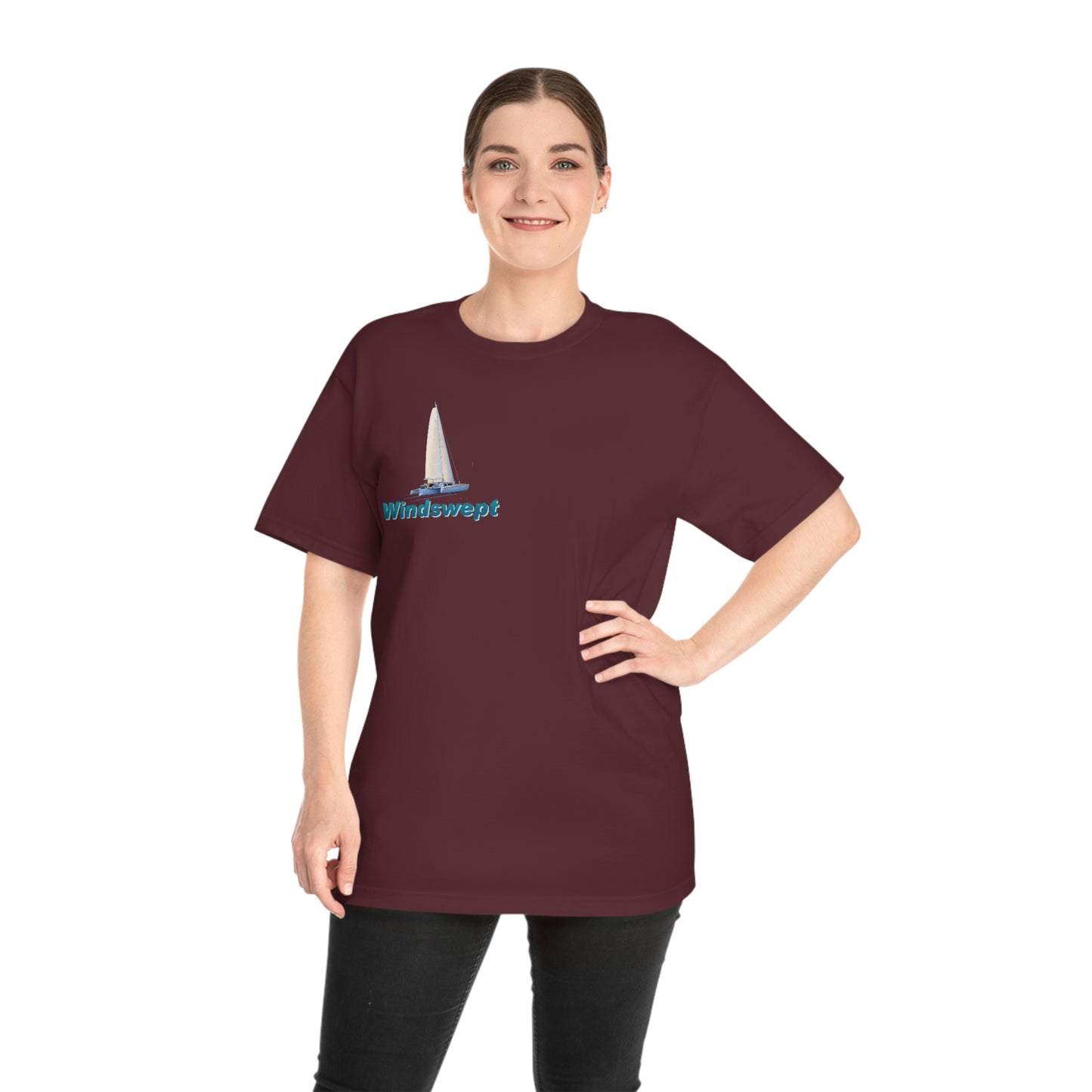 Windswept T-Shirt, Sister Whisper Trimaran. Unisex Hammer™ T-shirt. Artwork by John Ryerson Bredin.