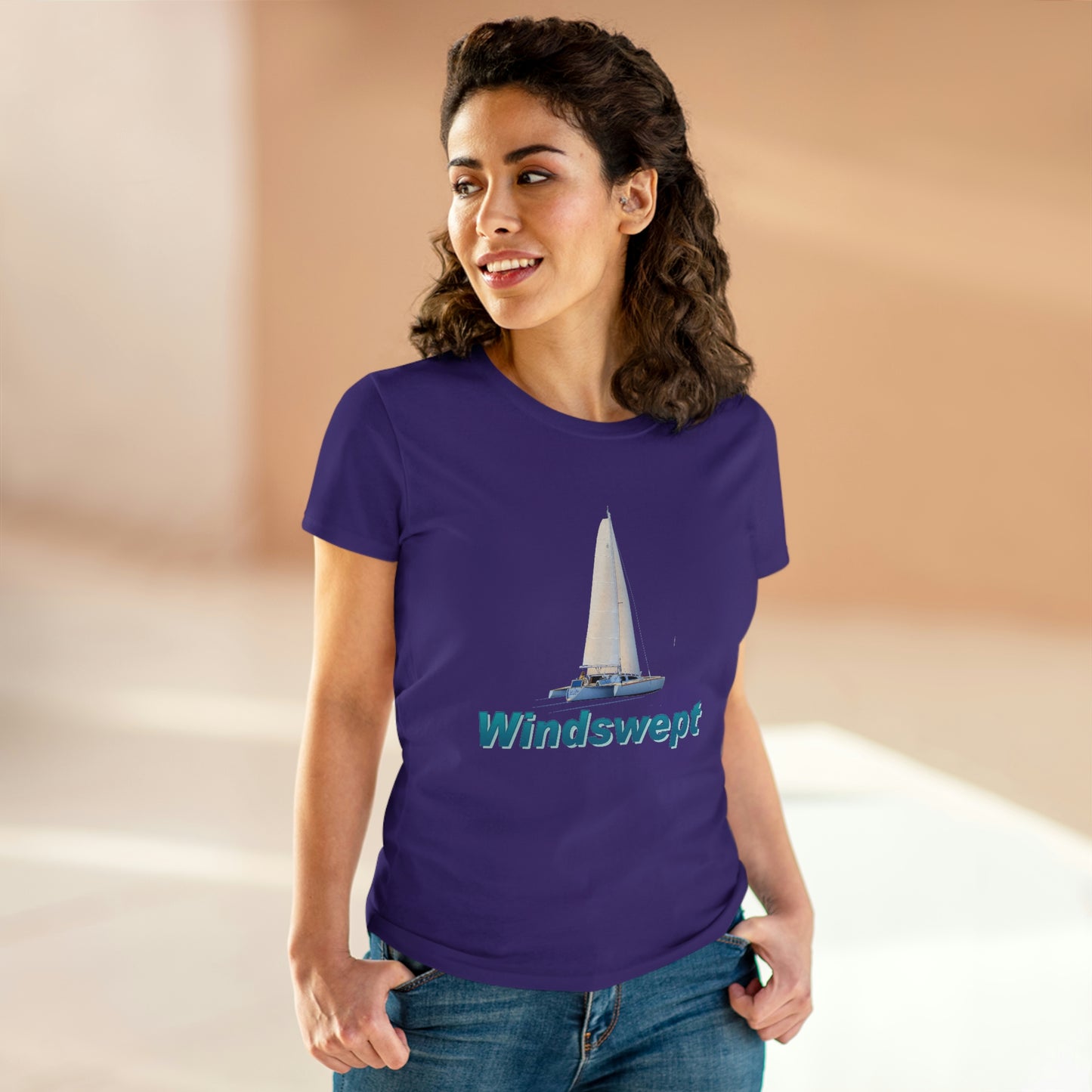 Women's Midweight Cotton Tee, Windswept, Sister Whisper Trimaran.