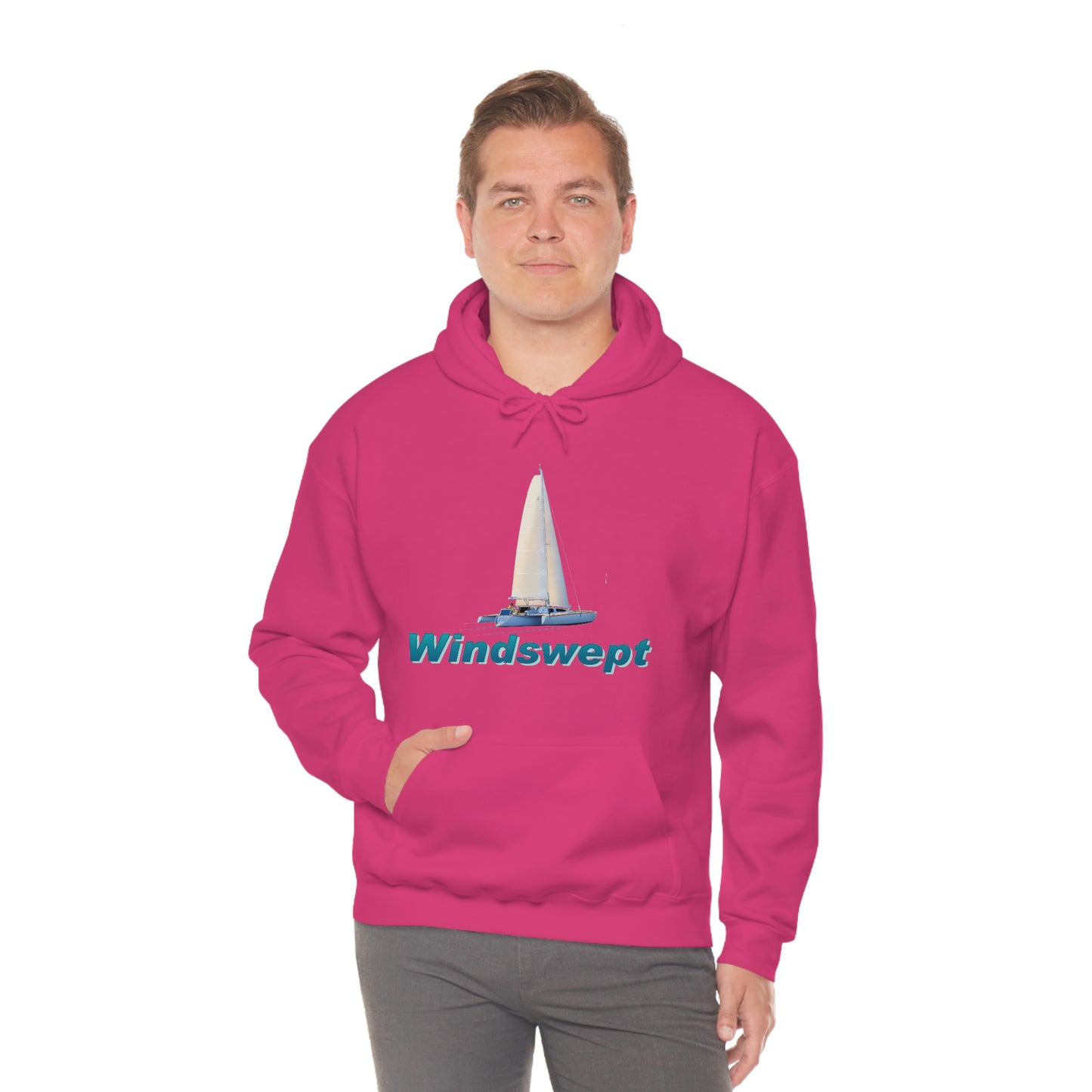 Unisex Heavy Blend™ Hooded Sweatshirt, Windswept, Sister Whisper Trimaran. Artwork by John Ryerson Bredin