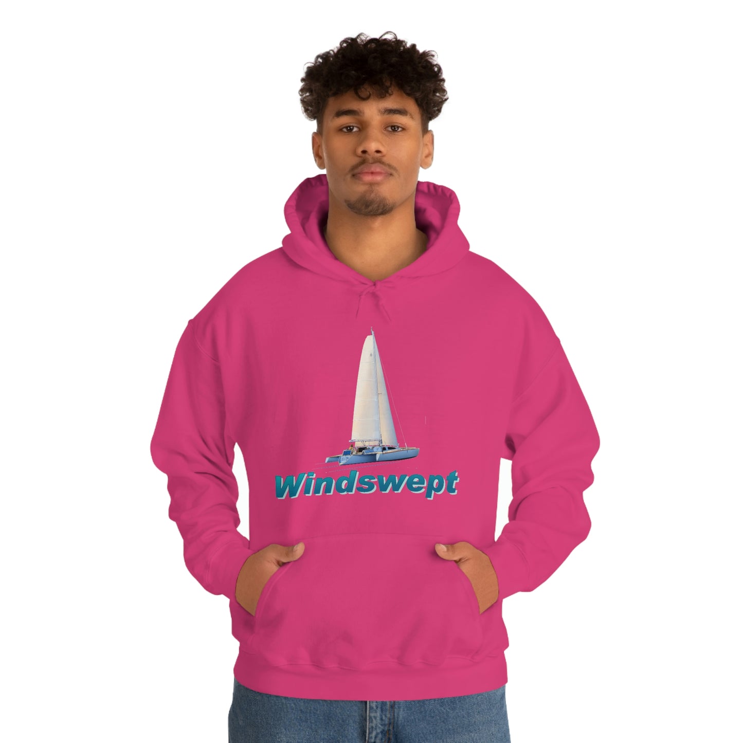 Unisex Heavy Blend™ Hooded Sweatshirt, Windswept, Sister Whisper Trimaran. Artwork by John Ryerson Bredin