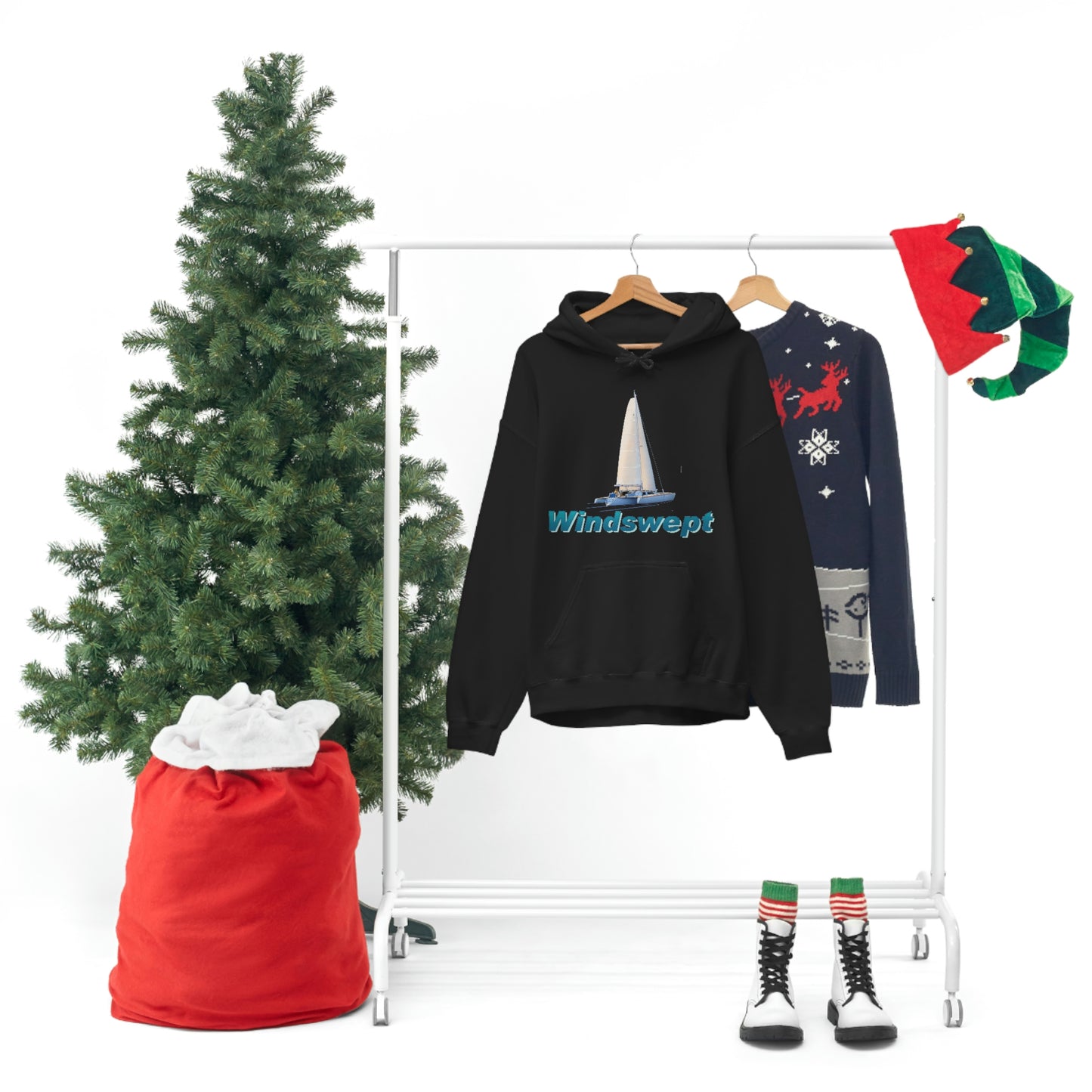 Unisex Heavy Blend™ Hooded Sweatshirt, Windswept, Sister Whisper Trimaran. Artwork by John Ryerson Bredin