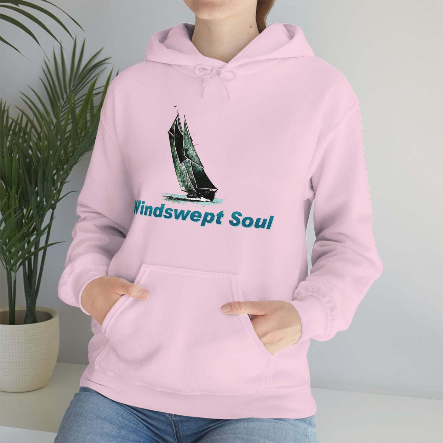 Unisex Heavy Blend™ Hooded Sweatshirt, Windswept Soul, Bluenose Sailboat.