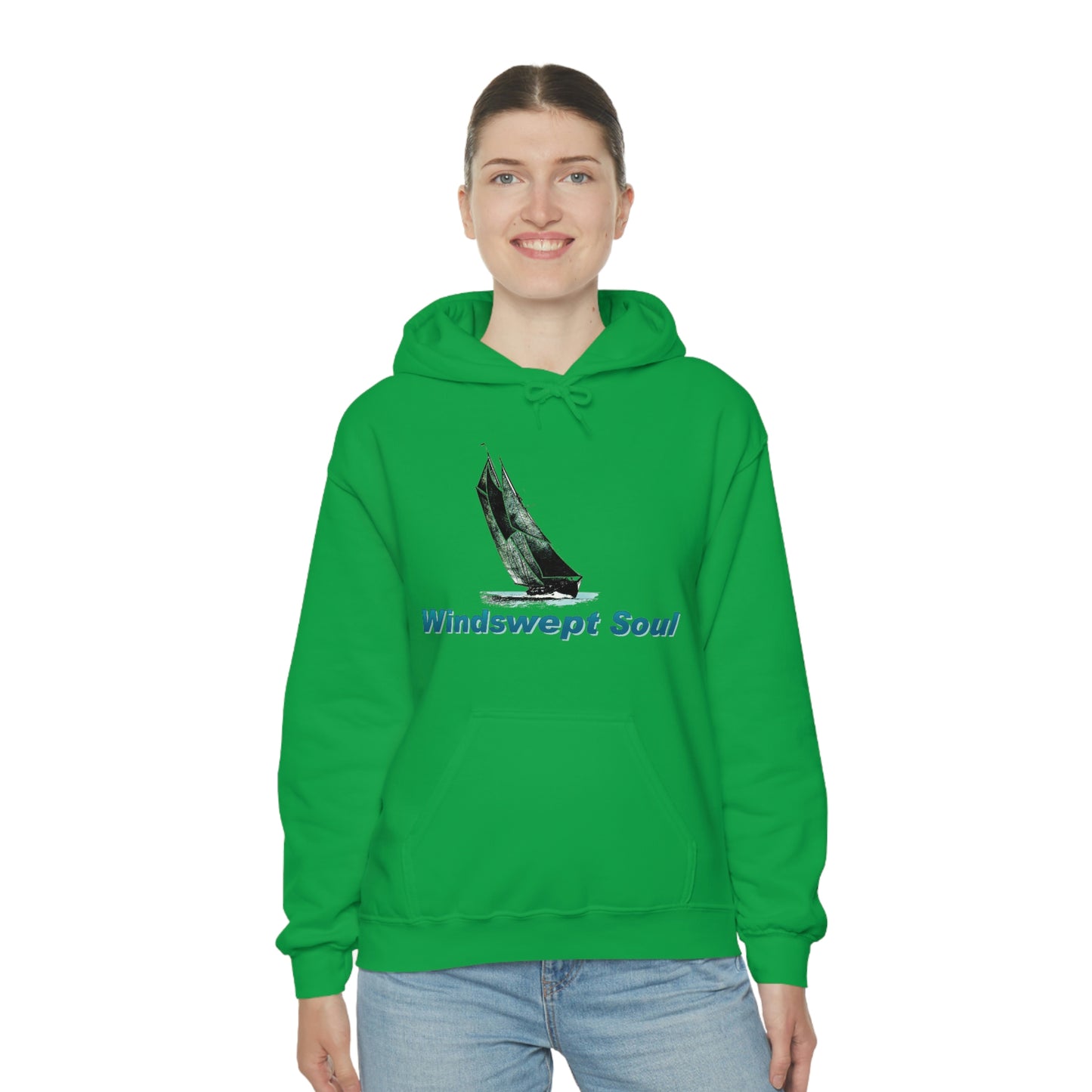 Unisex Heavy Blend™ Hooded Sweatshirt, Windswept Soul, Bluenose Sailboat.