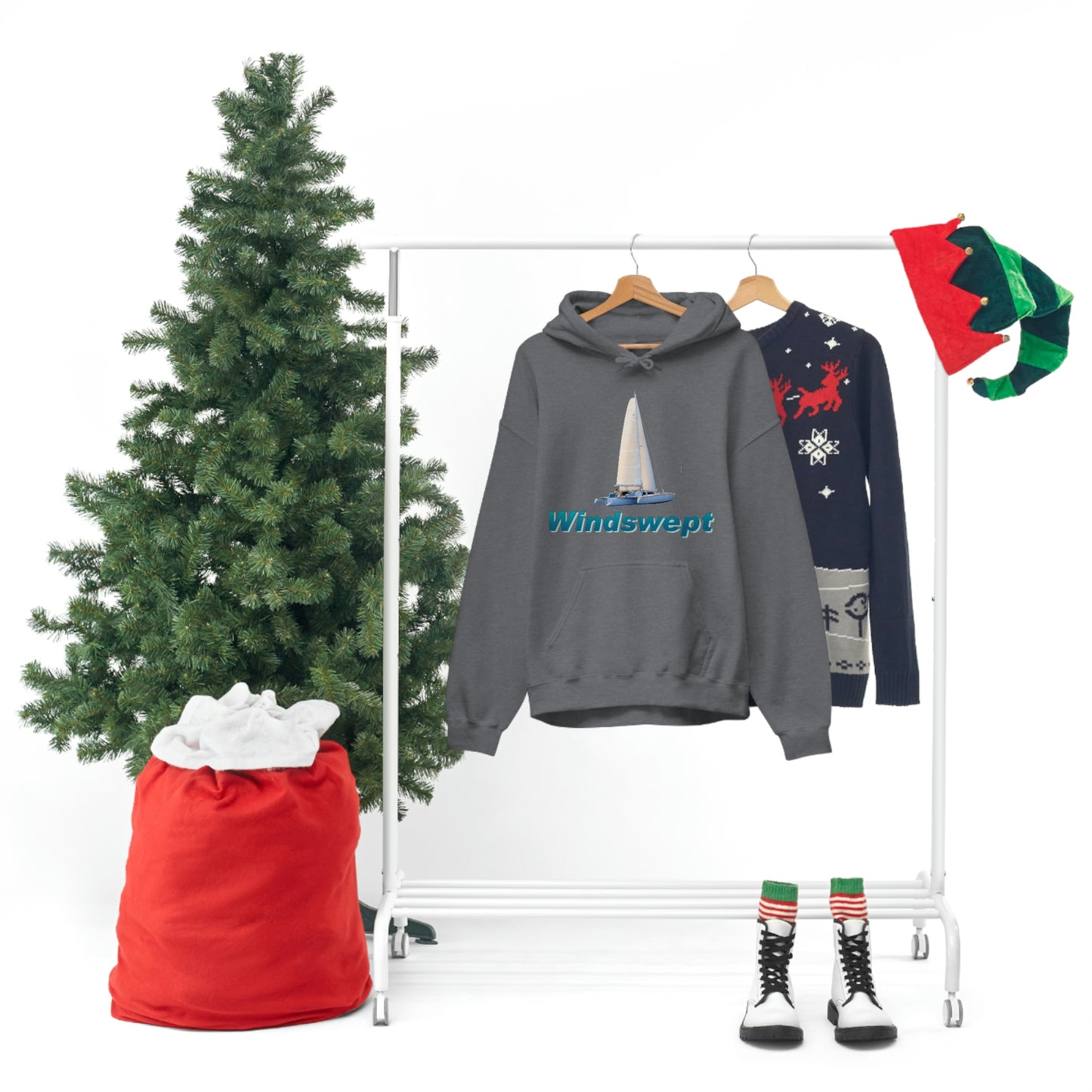 Unisex Heavy Blend™ Hooded Sweatshirt, Windswept, Sister Whisper Trimaran. Artwork by John Ryerson Bredin