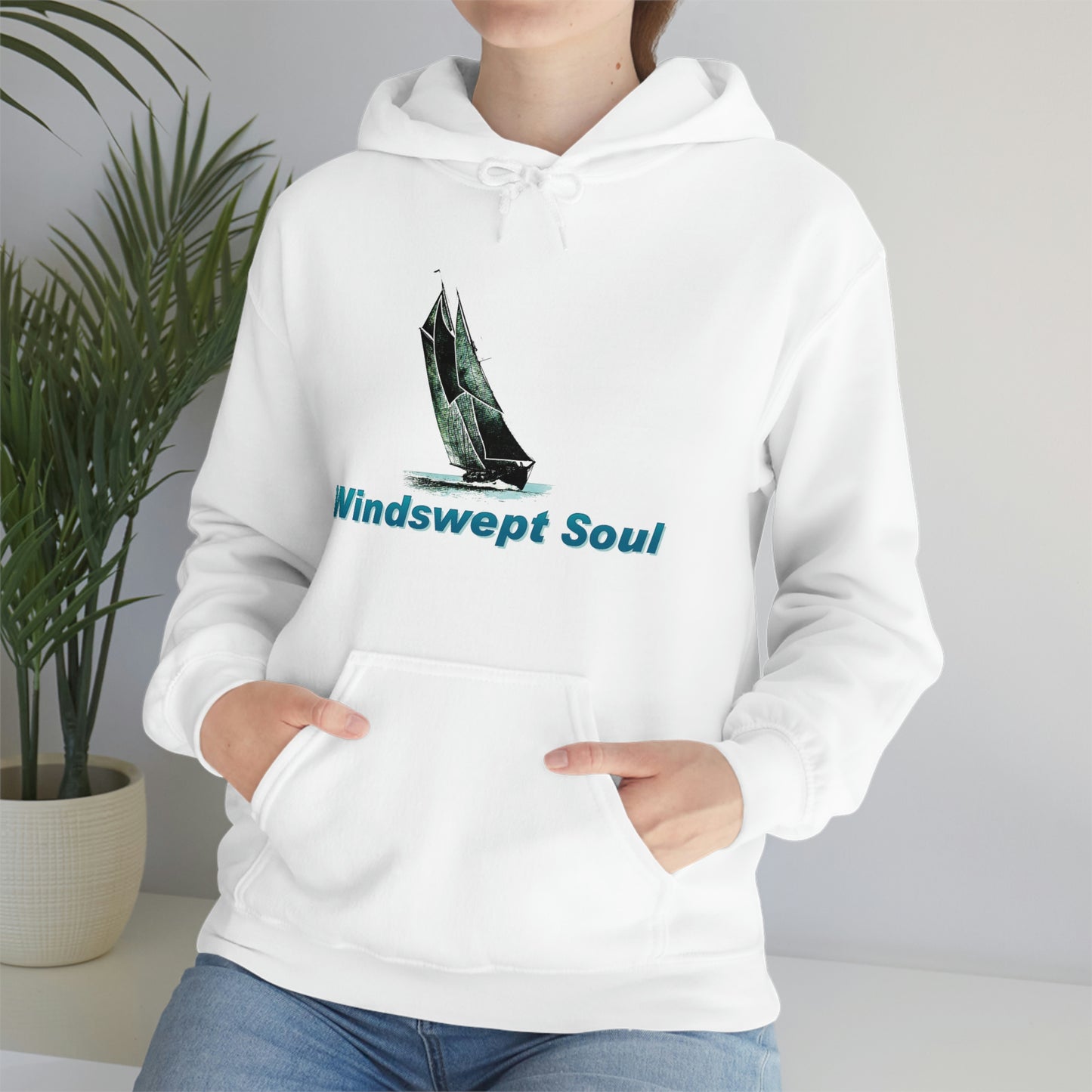 Unisex Heavy Blend™ Hooded Sweatshirt, Windswept Soul, Bluenose Sailboat.