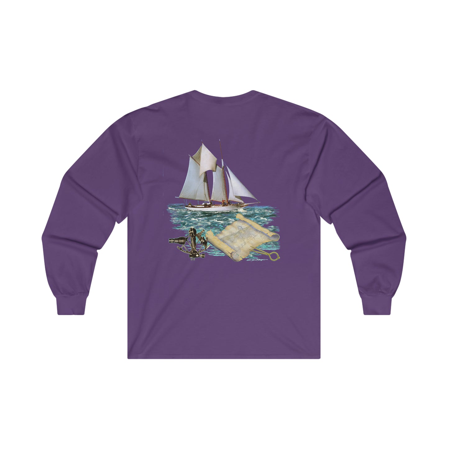 Ultra Cotton Long Sleeve Tee, W.H. Aubrey Sailboat. By John Ryerson Bredin